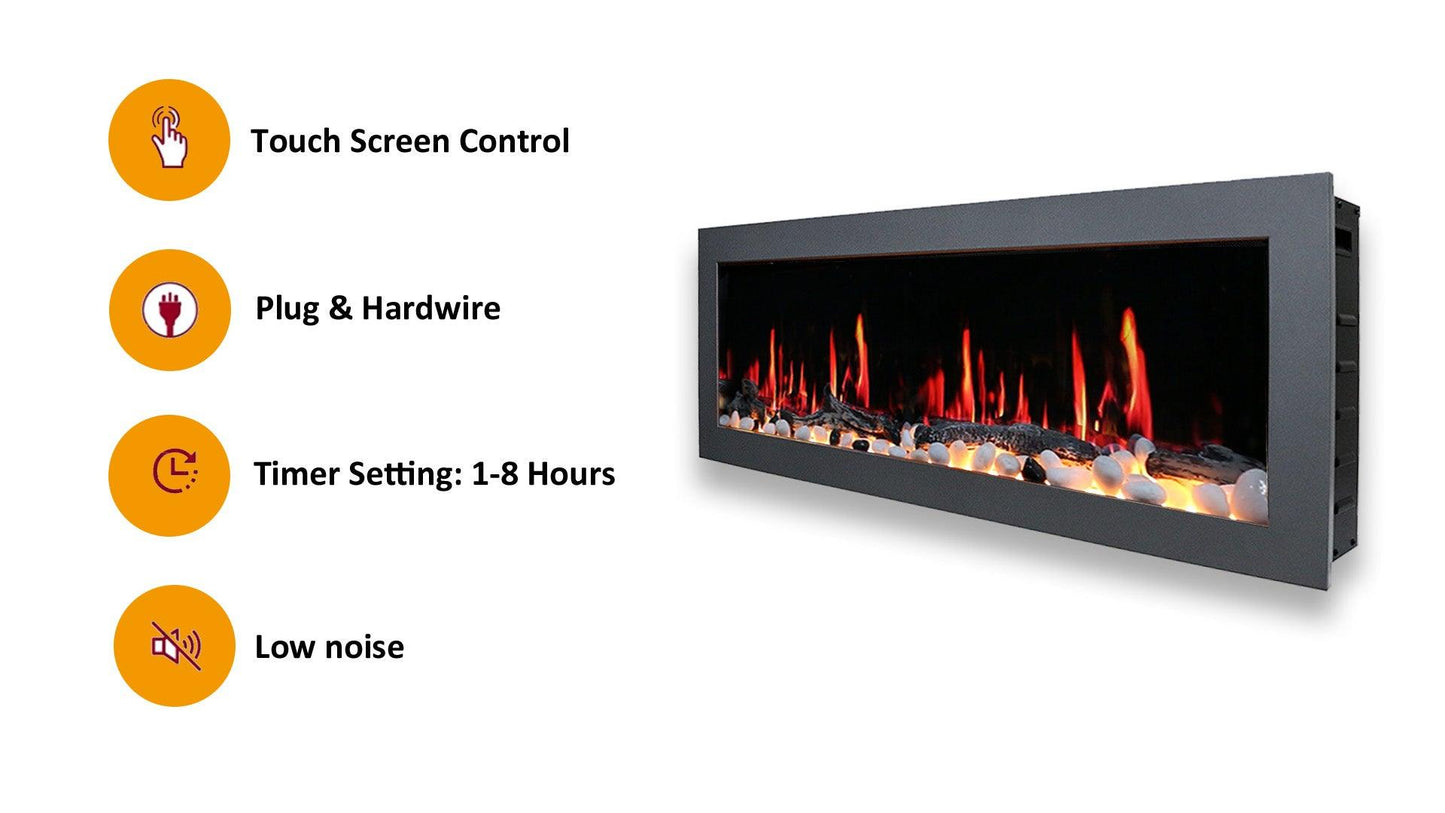 Litedeer Homes Gloria II 68" White Seamless Push-in Wall Mount Electric Fireplace With Crushed Ice Rocks