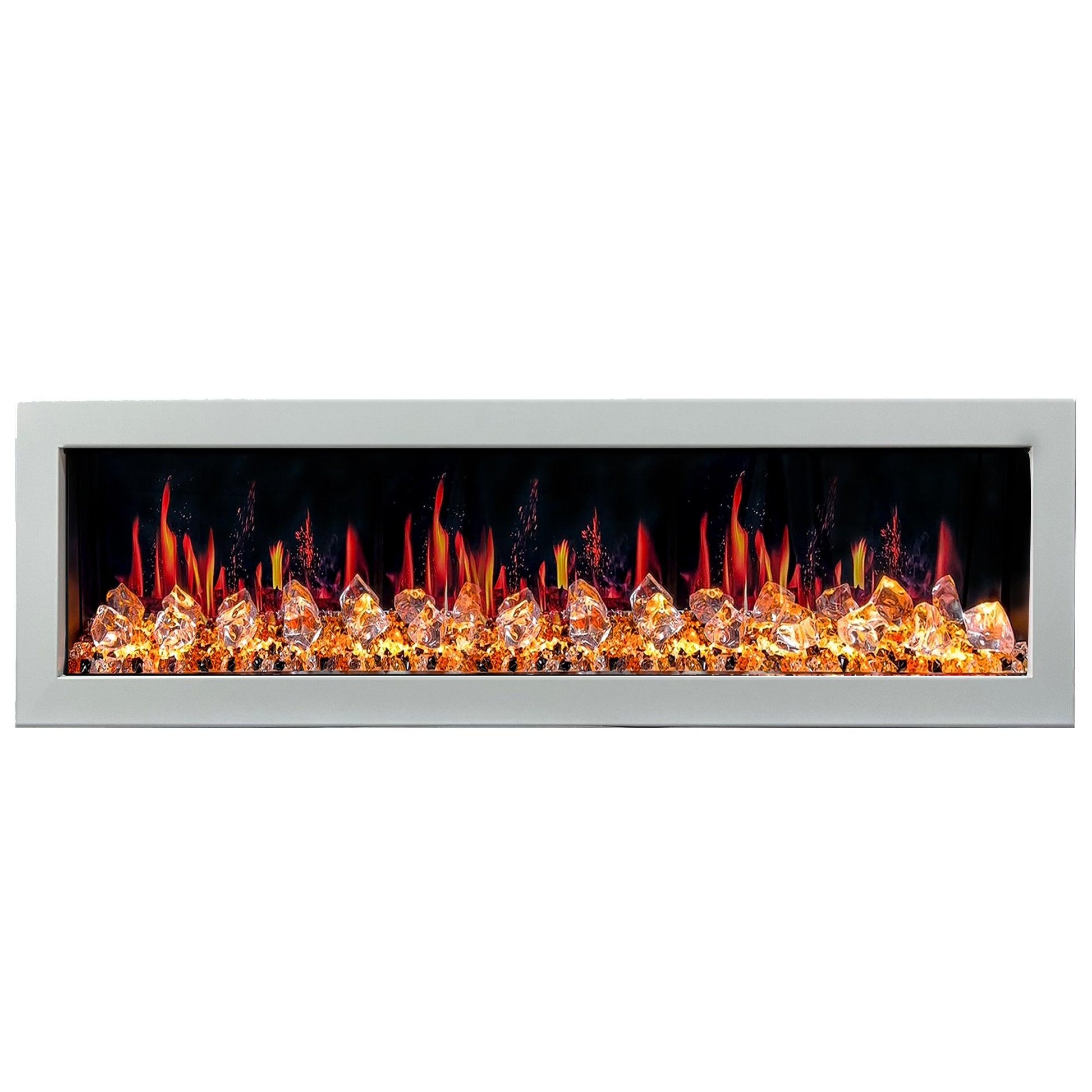 Litedeer Homes Gloria II 68" White Seamless Push-in Wall Mount Electric Fireplace With Crushed Ice Rocks