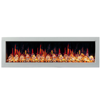 Litedeer Homes Gloria II 68" White Seamless Push-in Wall Mount Electric Fireplace With Crushed Ice Rocks