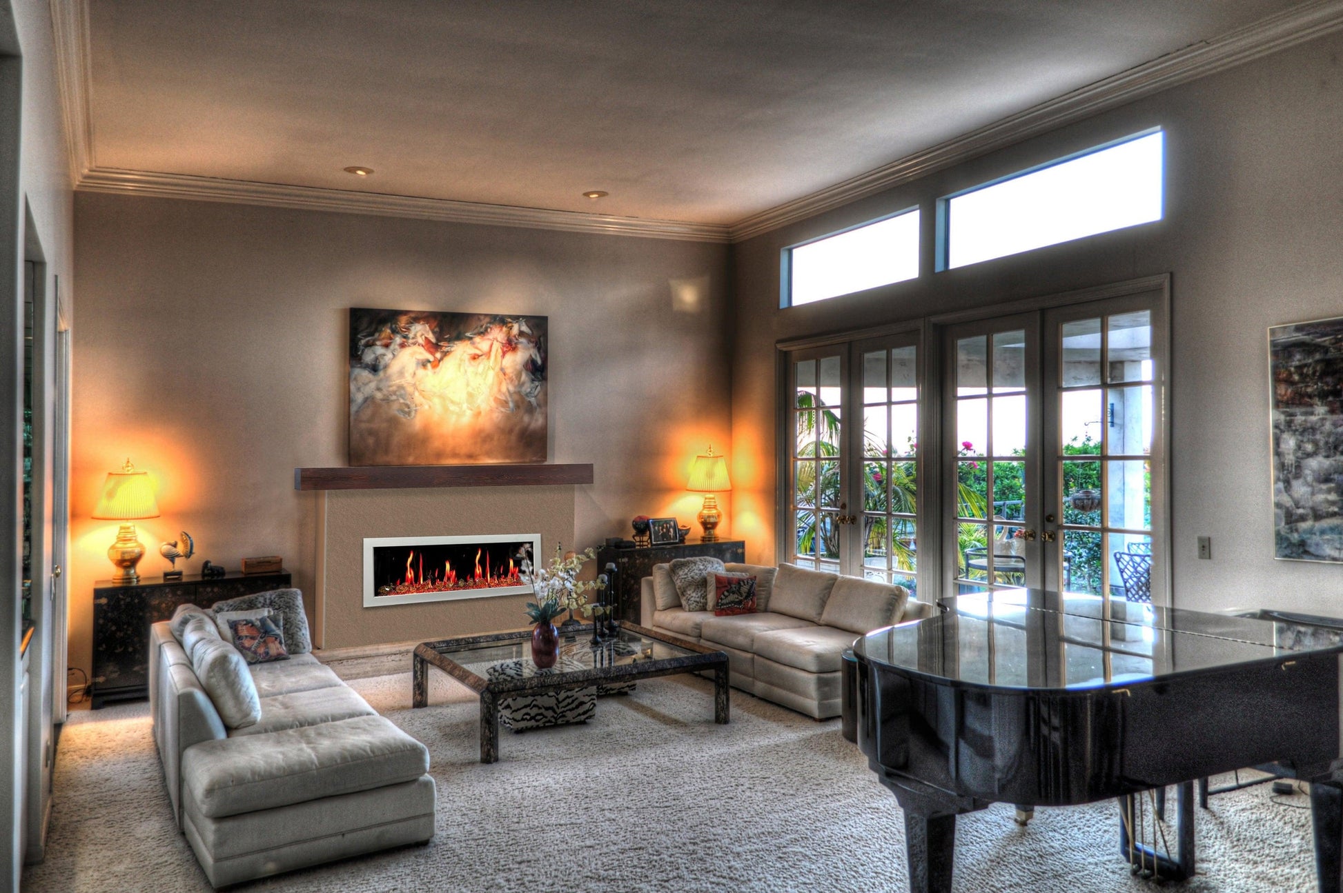 Litedeer Homes Gloria II 68" White Smart App Multi Flame Wall Mount Electric Fireplace With Reflective Amber Glass