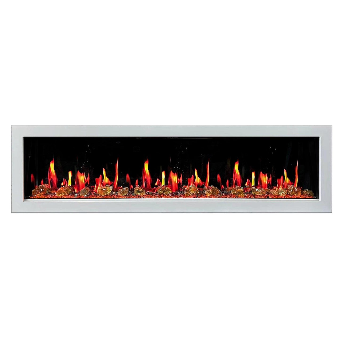 Litedeer Homes Gloria II 78" White Seamless Push-in Wall Mount Electric Fireplace With Crushed Ice Rocks