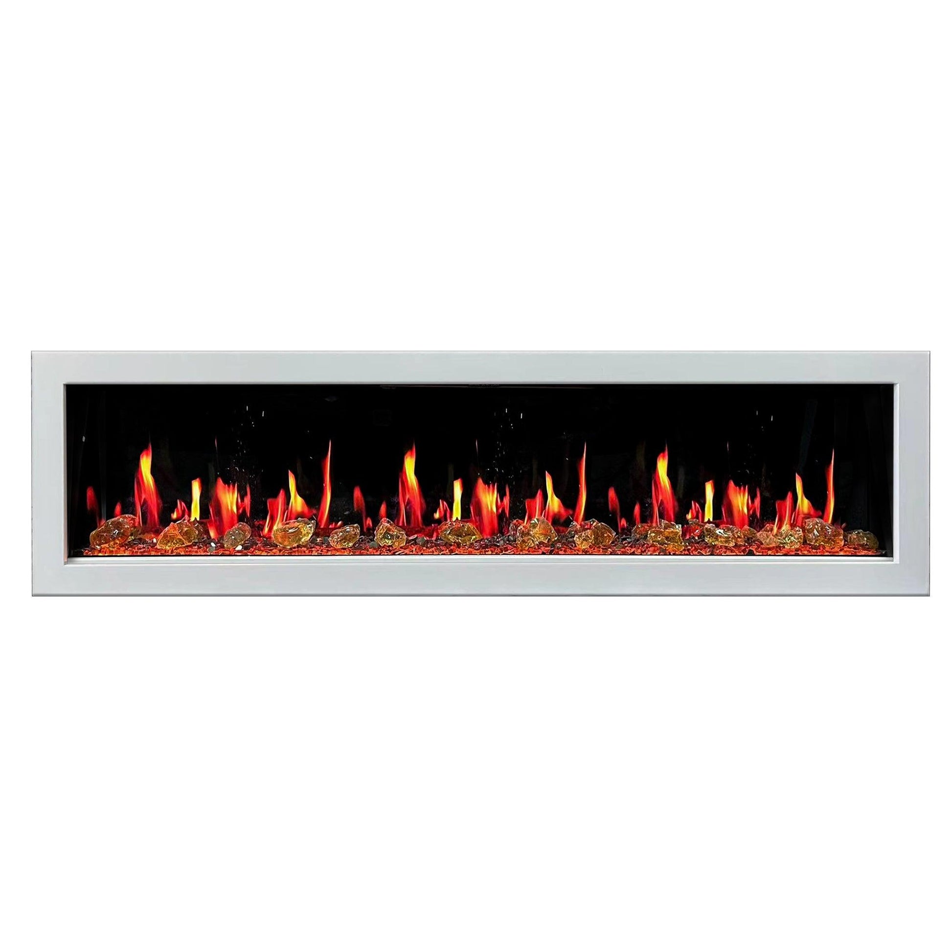 Litedeer Homes Gloria II 78" White Seamless Push-in Wall Mount Electric Fireplace With Crushed Ice Rocks