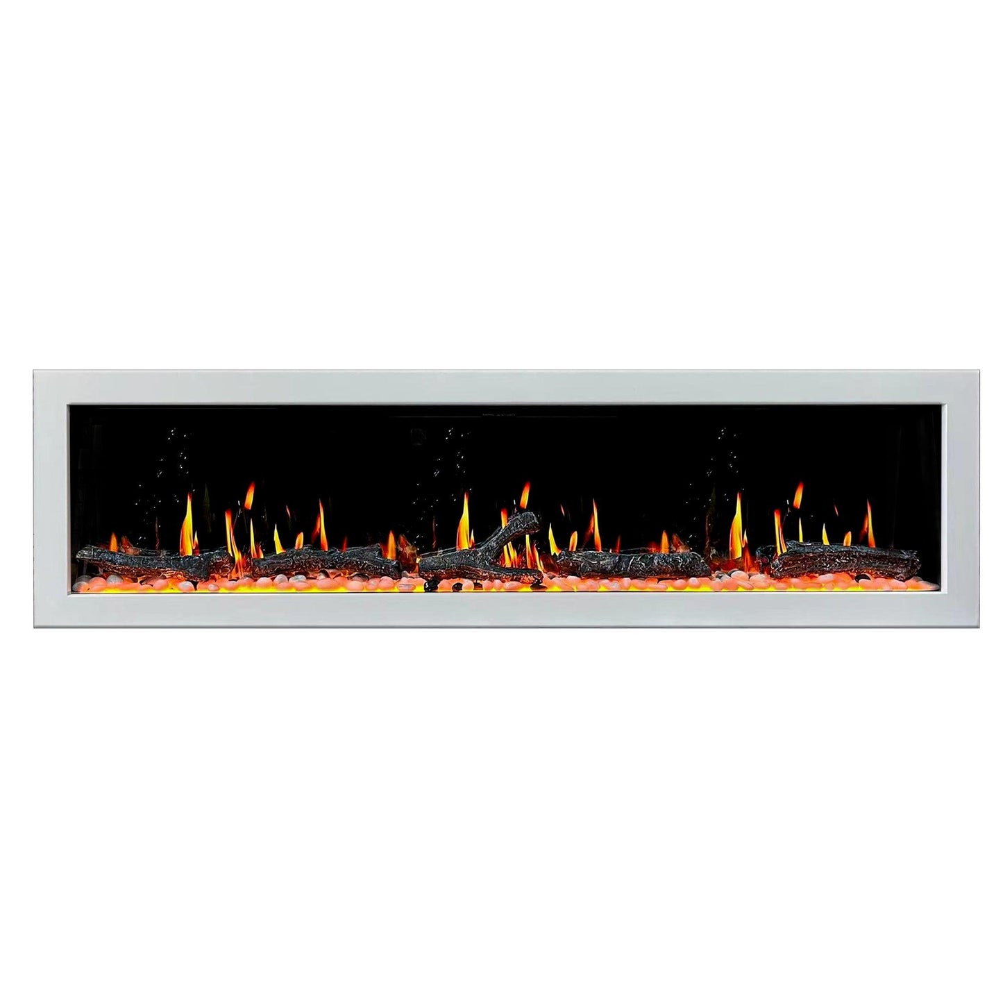 Litedeer Homes Gloria II 78" White Seamless Push-in Wall Mount Electric Fireplace With Crushed Ice Rocks