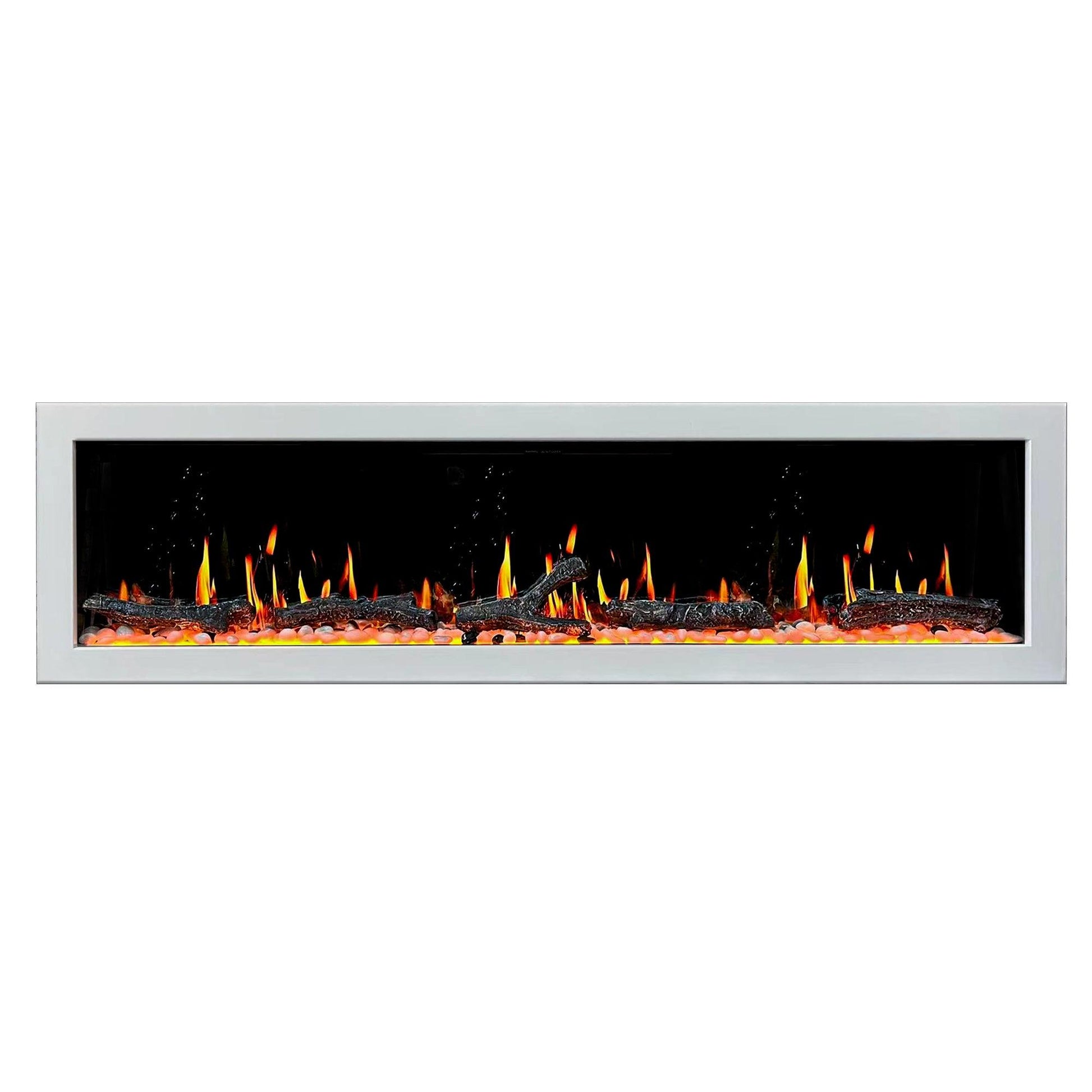 Litedeer Homes Gloria II 78" White Seamless Push-in Wall Mount Electric Fireplace With Crushed Ice Rocks