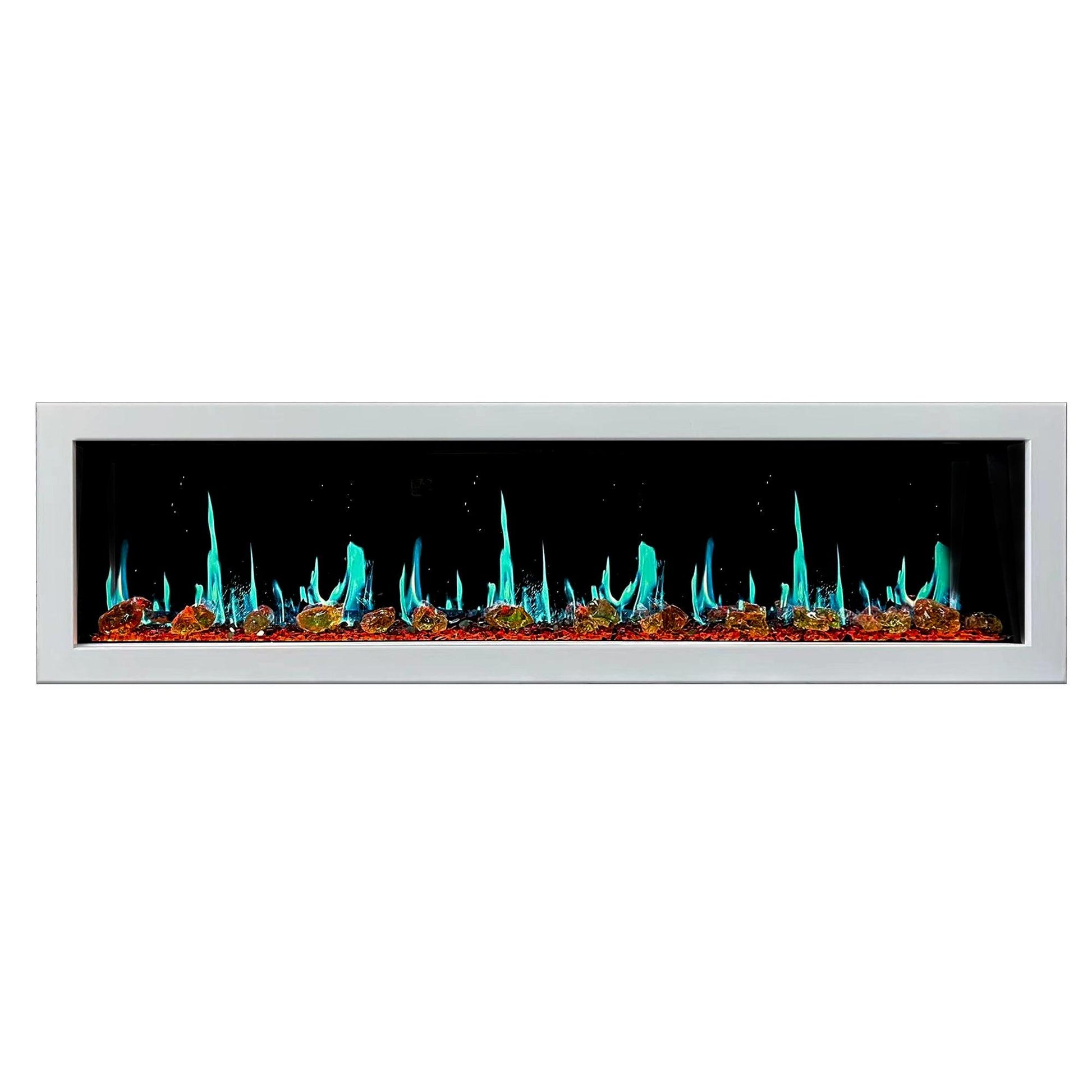 Litedeer Homes Gloria II 78" White Seamless Push-in Wall Mount Electric Fireplace With Crushed Ice Rocks