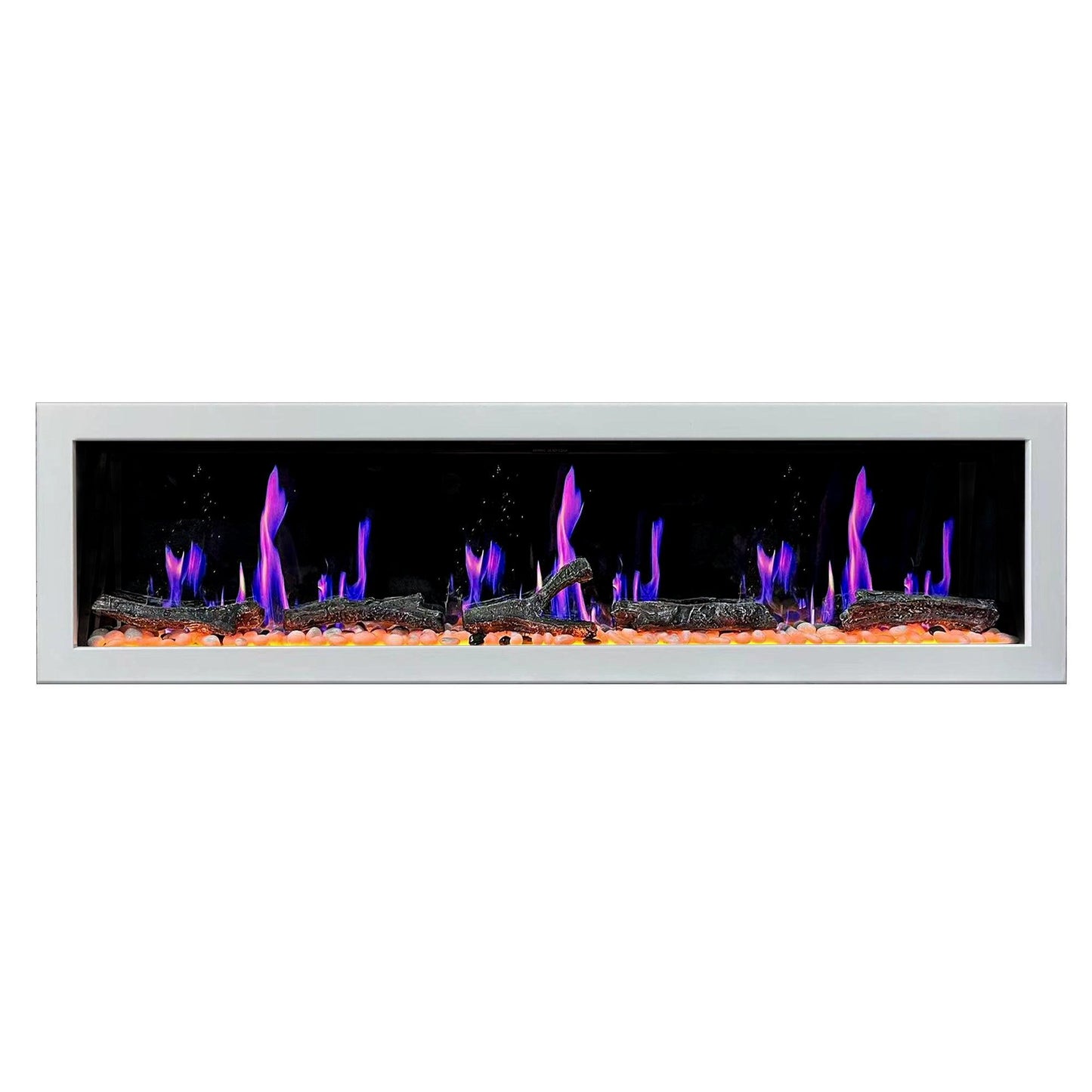 Litedeer Homes Gloria II 78" White Seamless Push-in Wall Mount Electric Fireplace With Crushed Ice Rocks
