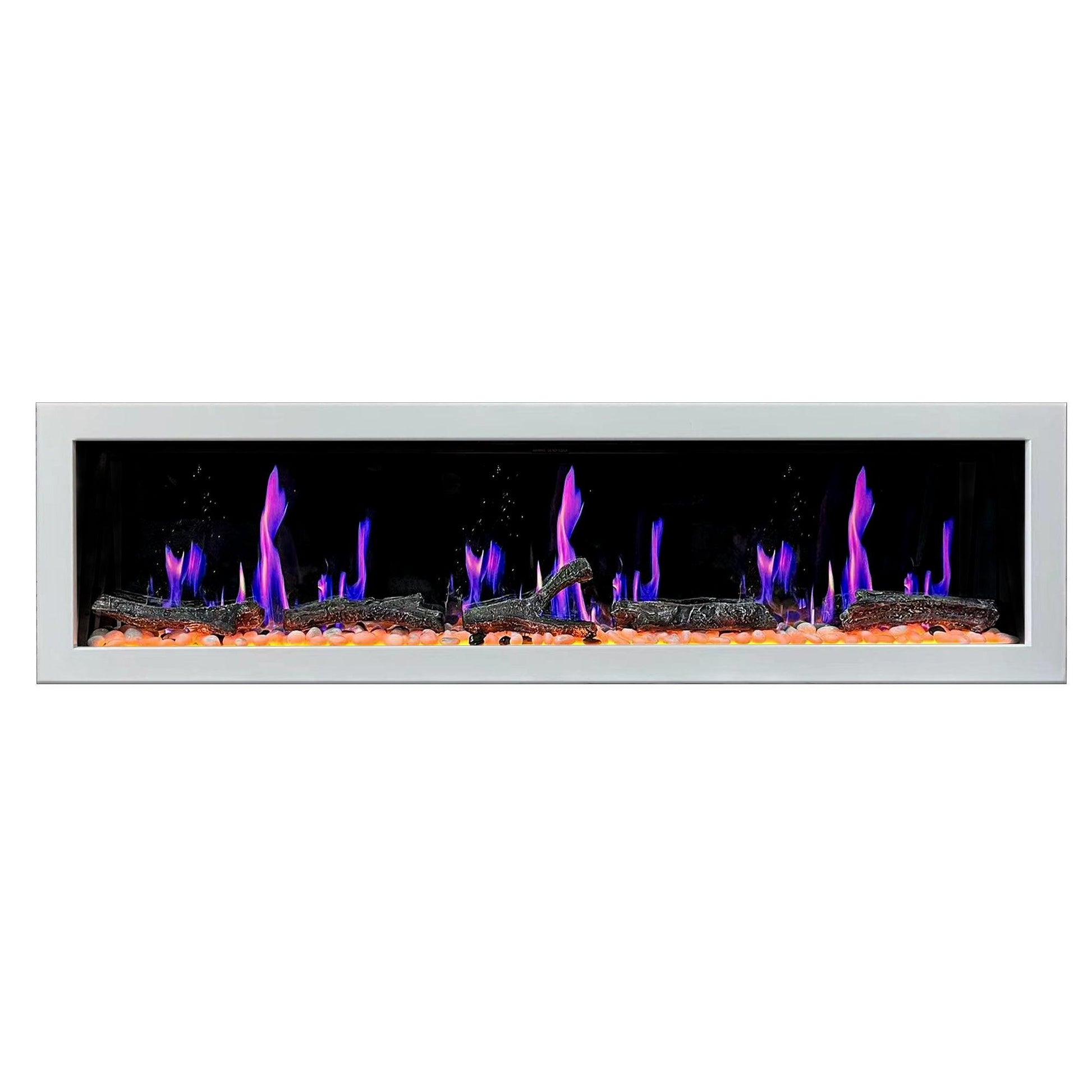 Litedeer Homes Gloria II 78" White Seamless Push-in Wall Mount Electric Fireplace With Crushed Ice Rocks