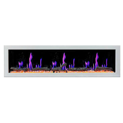 Litedeer Homes Gloria II 78" White Seamless Push-in Wall Mount Electric Fireplace With Crushed Ice Rocks