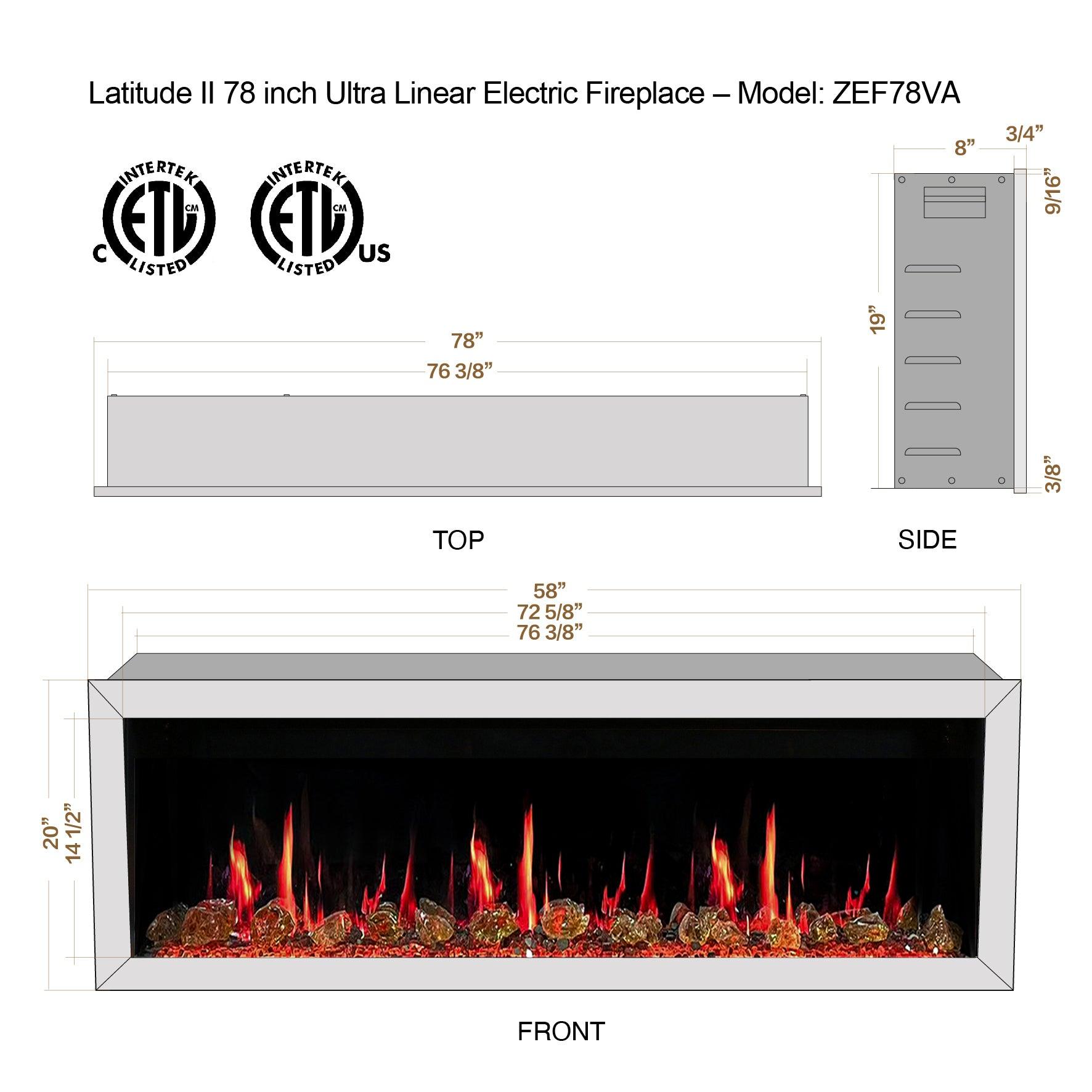 Litedeer Homes Gloria II 78" White Seamless Push-in Wall Mount Electric Fireplace With Crushed Ice Rocks
