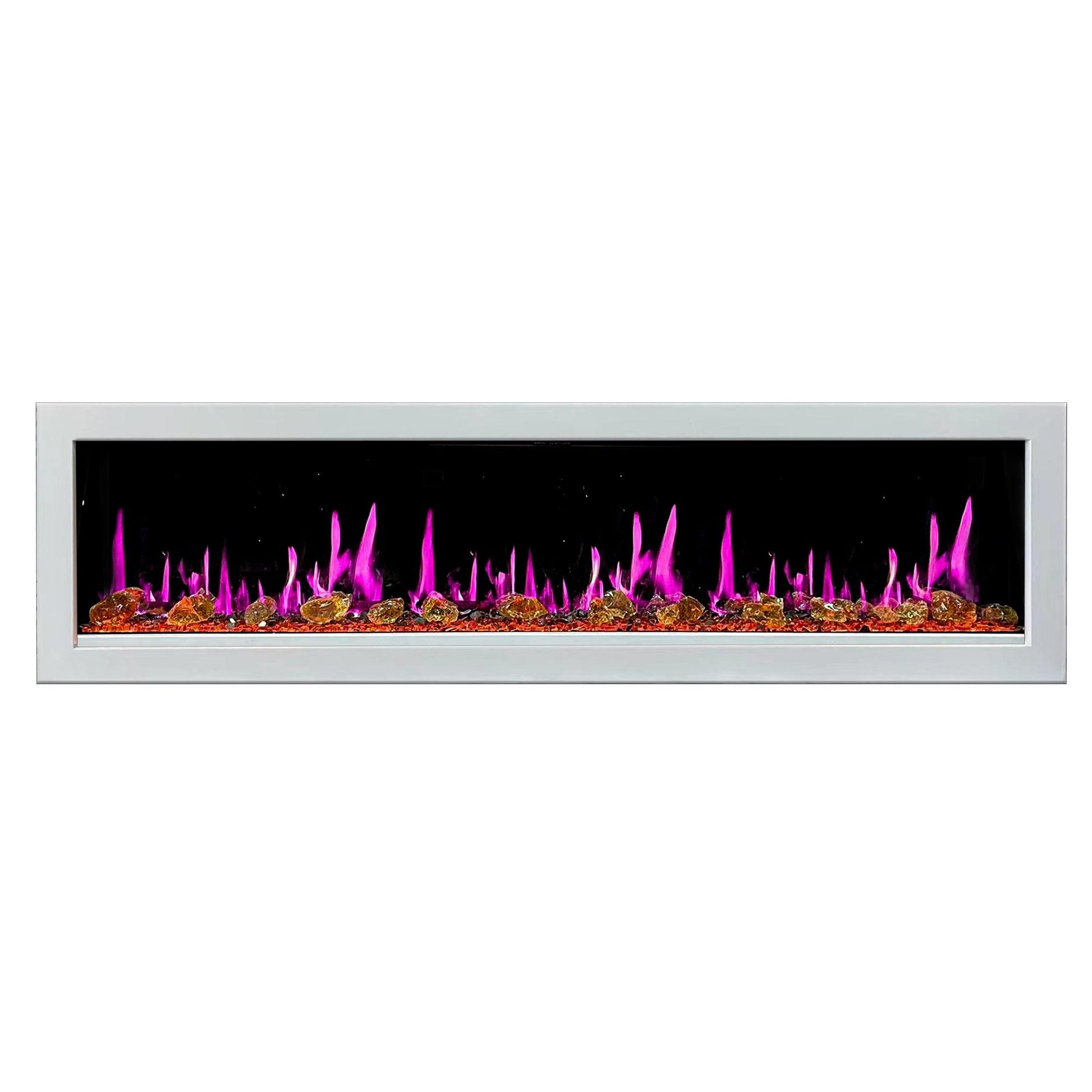 Litedeer Homes Gloria II 78" White Smart App Multi Flame Wall Mount Electric Fireplace With Reflective Amber Glass