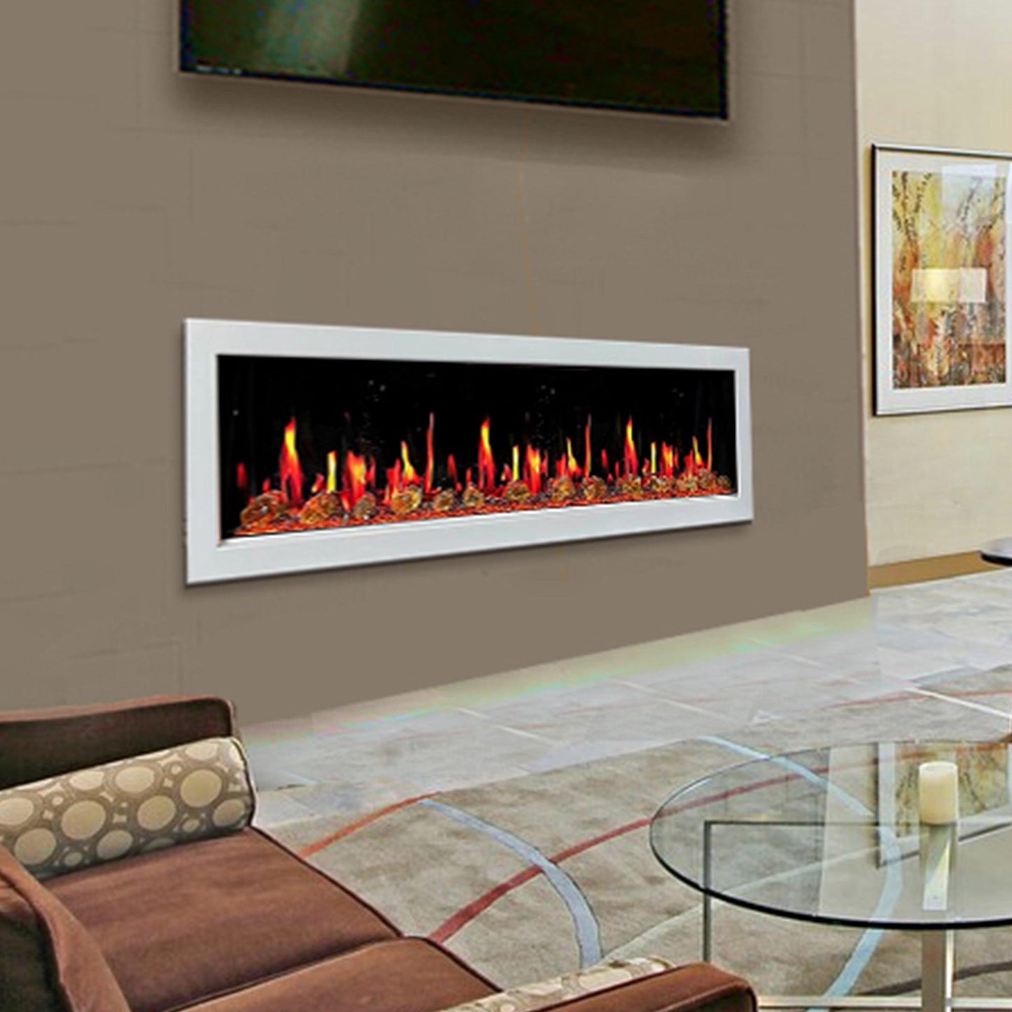 Litedeer Homes Gloria II 78" White Smart App Multi Flame Wall Mount Electric Fireplace With Reflective Amber Glass