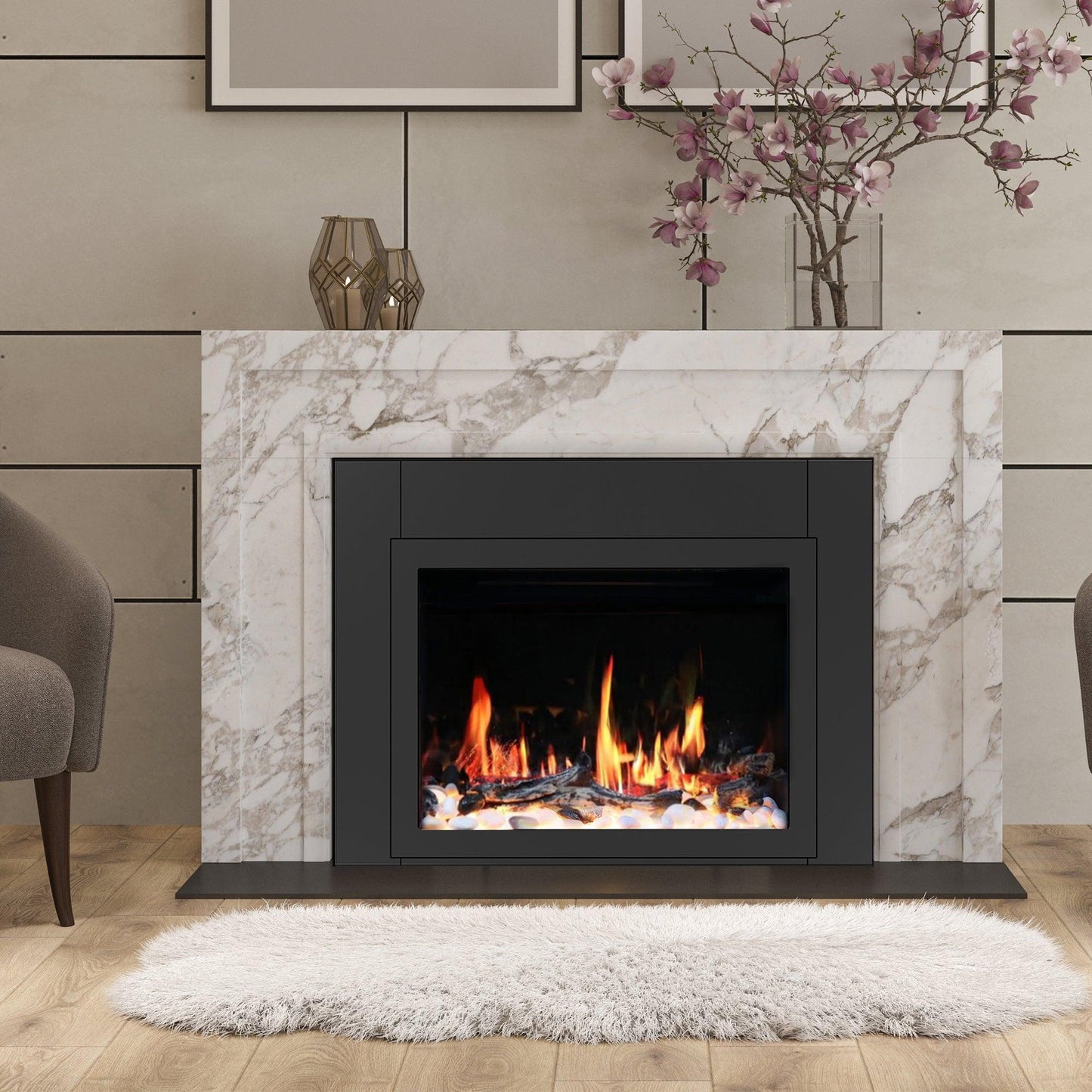 Litedeer Homes LiteStar 30" Black Smart Multi Flame Wall Mount Electric Fireplace Insert With Crushed Ice Rocks