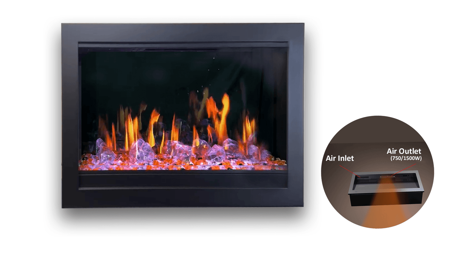 Litedeer Homes LiteStar 30" Black Smart Multi Flame Wall Mount Electric Fireplace Insert With Crushed Ice Rocks