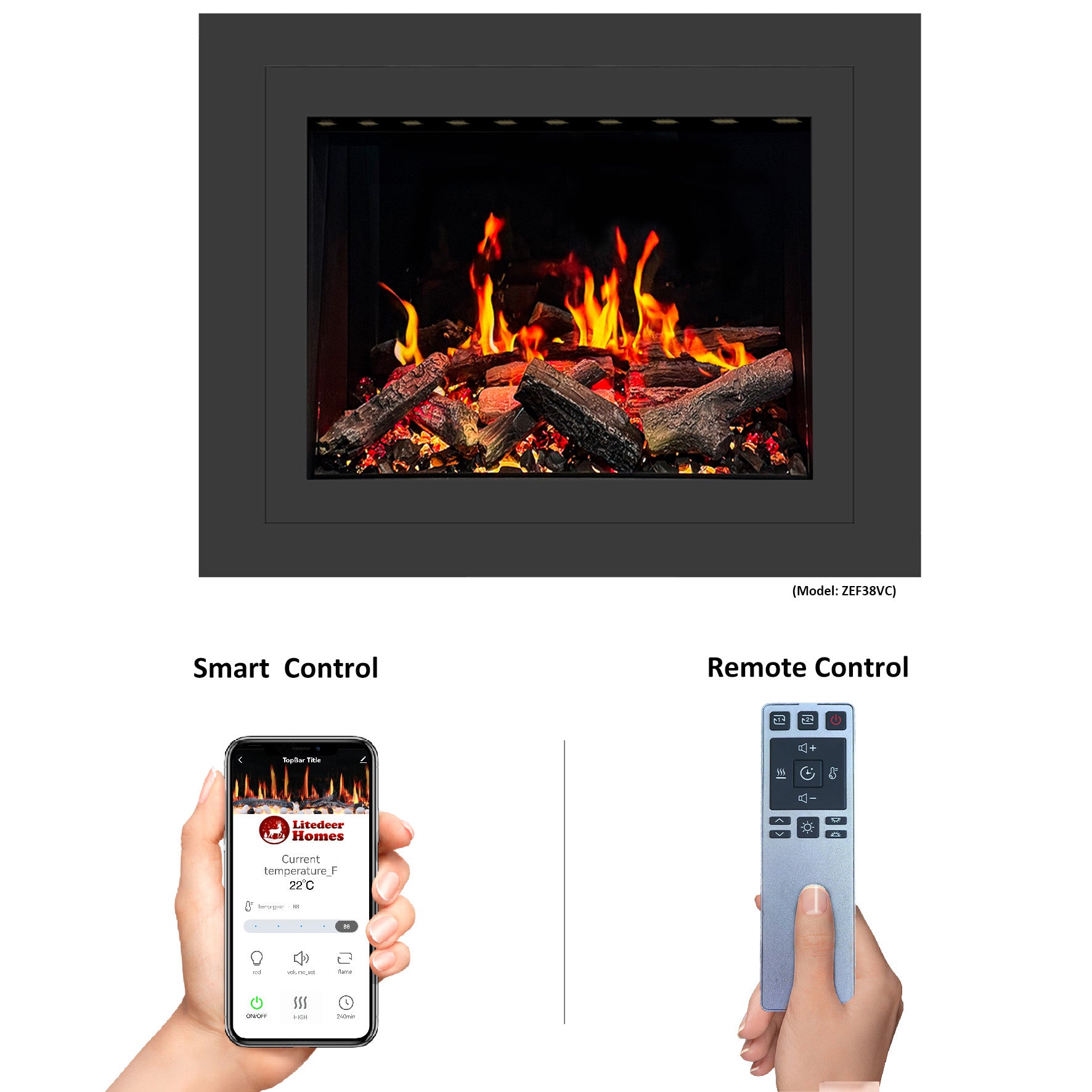 Litedeer Homes LiteStar 35" Smart App Multi-Flame Style Electric Fireplace Insert