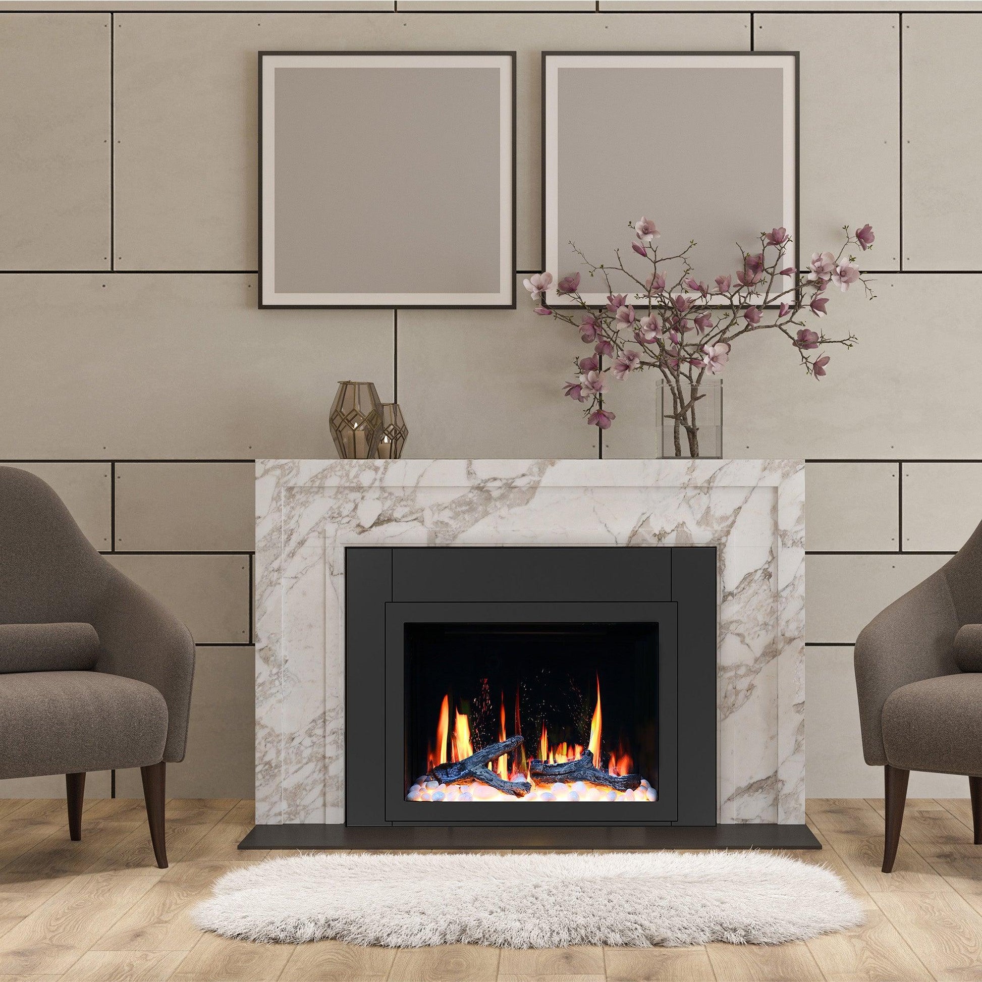 Litedeer Homes LiteStar 38" Black Smart Multi Flame Wall Mount Electric Fireplace Insert With Luster Copper Reflective Glass