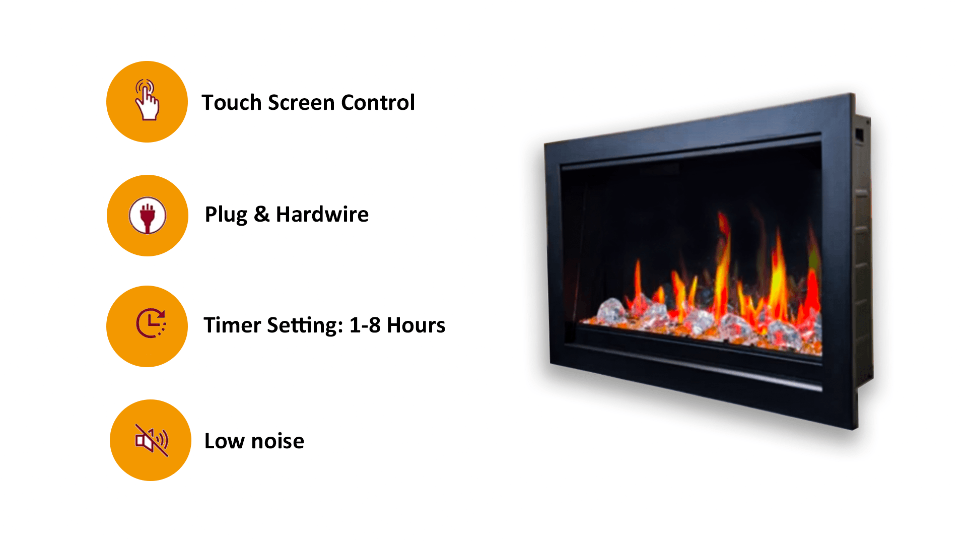 Litedeer Homes LiteStar 38" Black Smart Multi Flame Wall Mount Electric Fireplace Insert With Luster Copper Reflective Glass