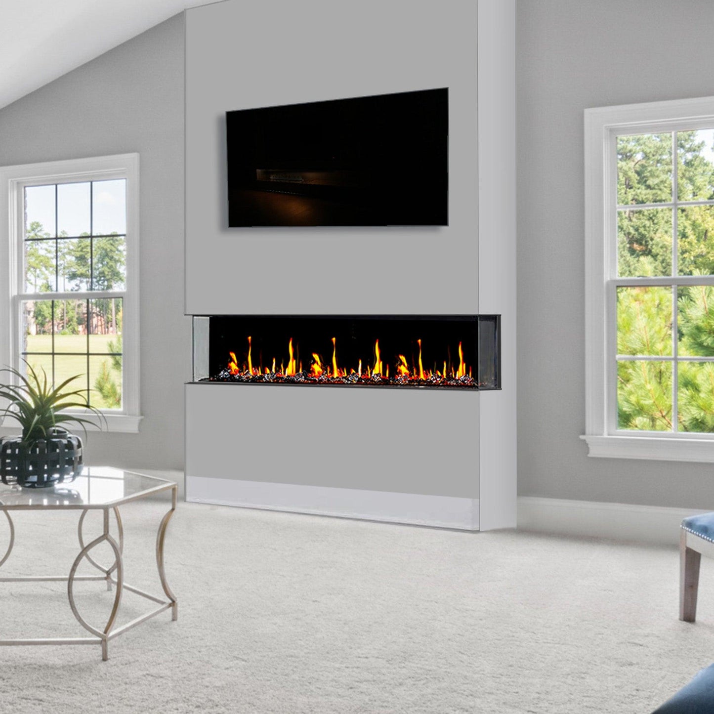 Litedeer Homes WarmCastle 50" 3-Side Smart Electric Fireplace With Amber Reflective Glass