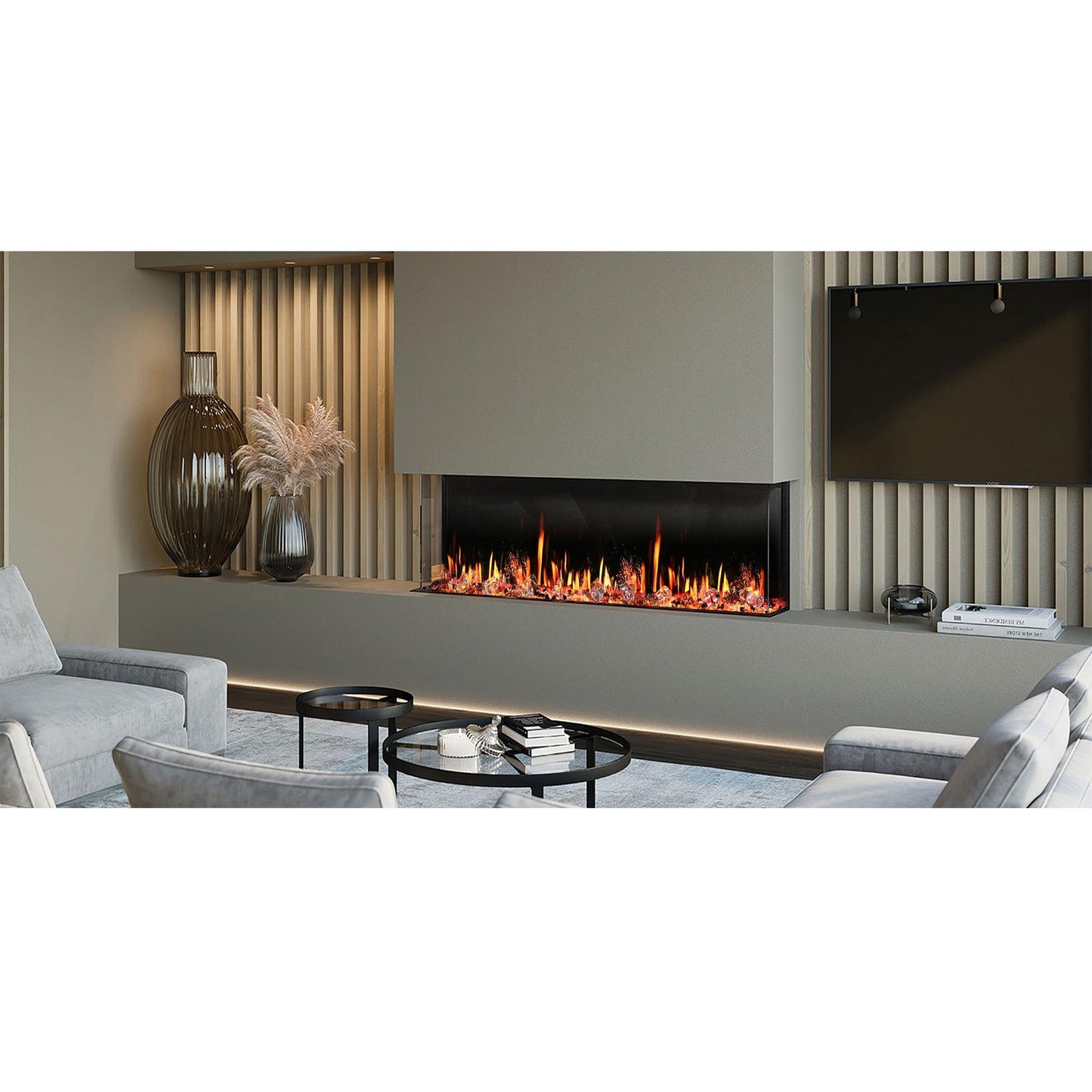 Litedeer Homes WarmCastle 50" 3-Side Smart Electric Fireplace With Amber Reflective Glass