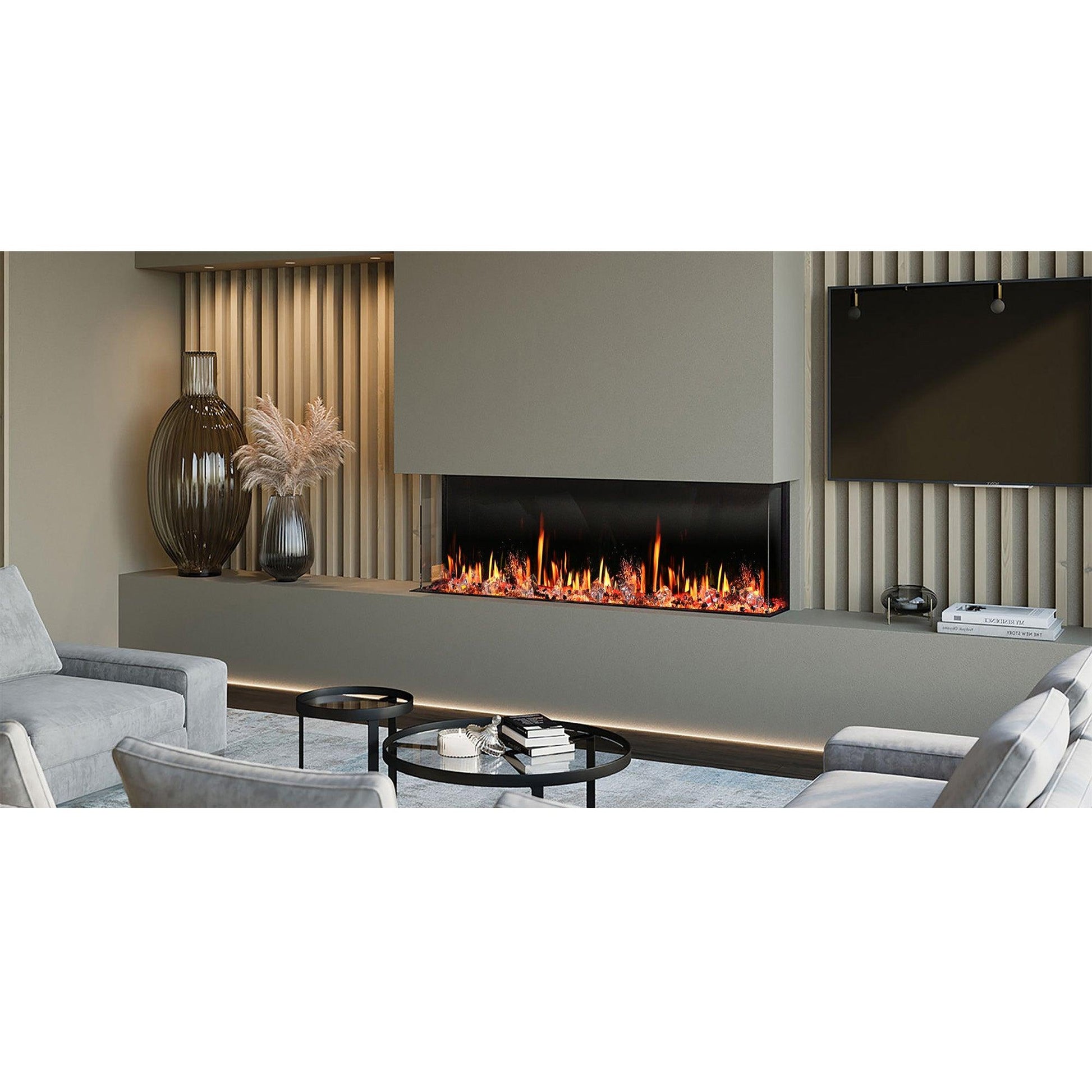 Litedeer Homes WarmCastle 50" 3-Side Smart Electric Fireplace With Amber Reflective Glass
