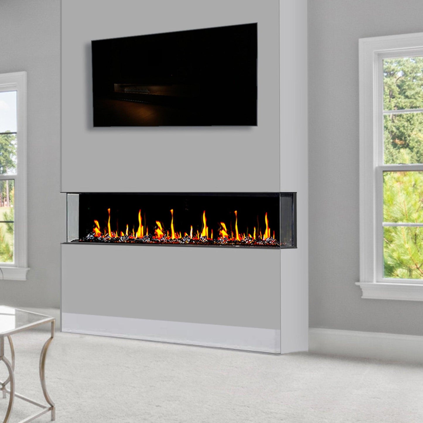 Litedeer Homes WarmCastle 50" 3-Side Smart Electric Fireplace With Amber Reflective Glass