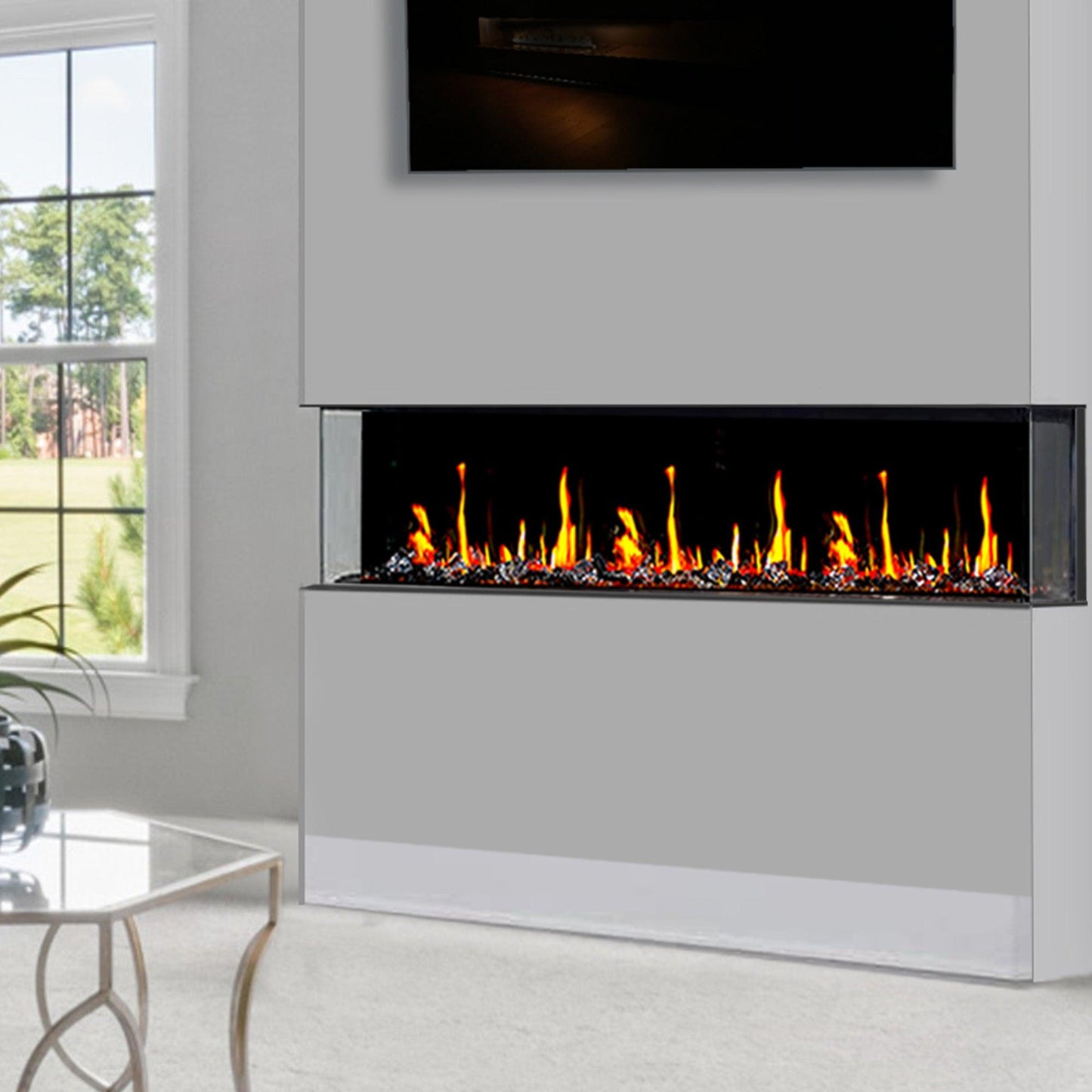 Litedeer Homes WarmCastle 50" 3-Side Smart Electric Fireplace With Amber Reflective Glass
