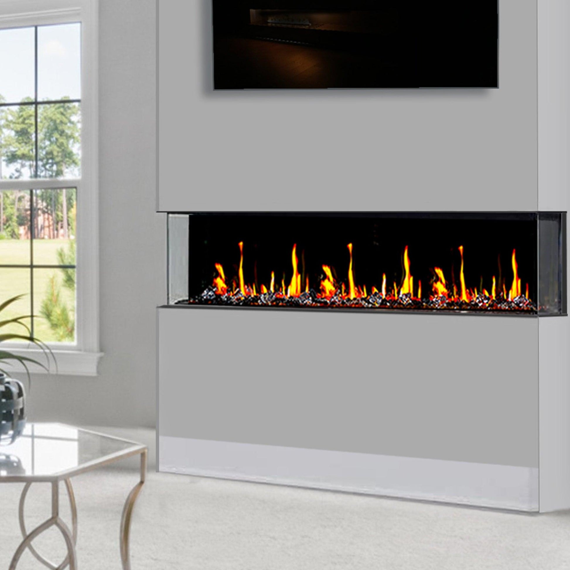 Litedeer Homes WarmCastle 50" 3-Side Smart Electric Fireplace With Amber Reflective Glass