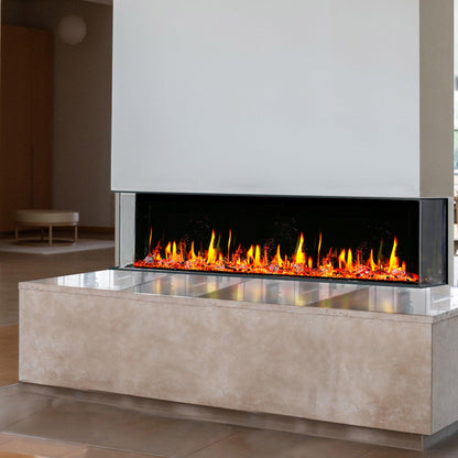 Litedeer Homes WarmCastle 60" Black 3-Side Smart Electric Fireplace With Amber Reflective Glass