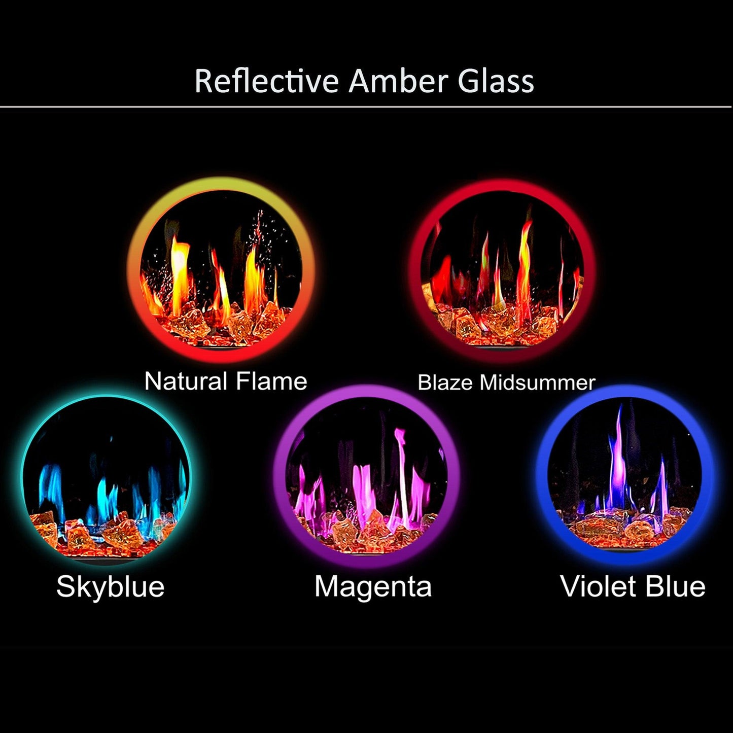 Litedeer Homes WarmCastle 60" Black 3-Side Smart Electric Fireplace With Amber Reflective Glass