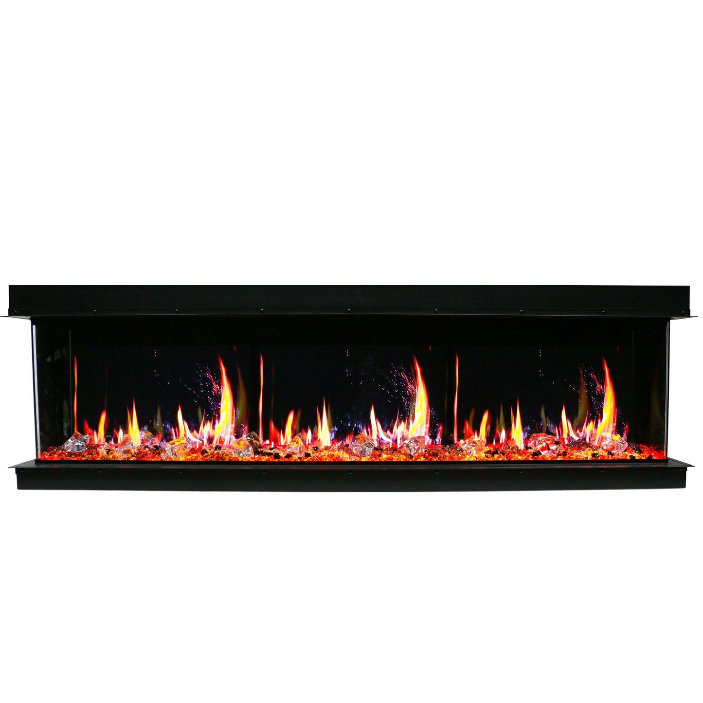 Litedeer Homes WarmCastle 60" Black 3-Side Smart Electric Fireplace With Amber Reflective Glass