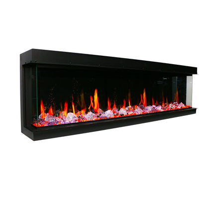 Litedeer Homes WarmCastle 60" Black 3-Side Smart Electric Fireplace With Amber Reflective Glass