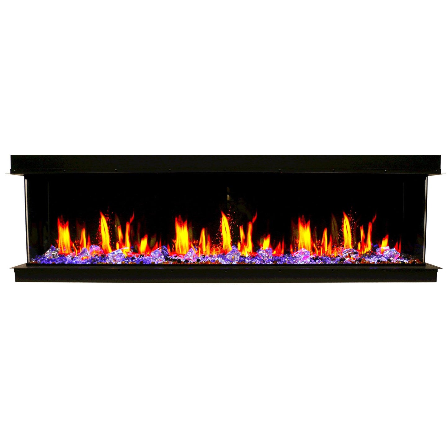 Litedeer Homes WarmCastle 72" Black 3-Side Smart Electric Fireplace With Amber Reflective Glass