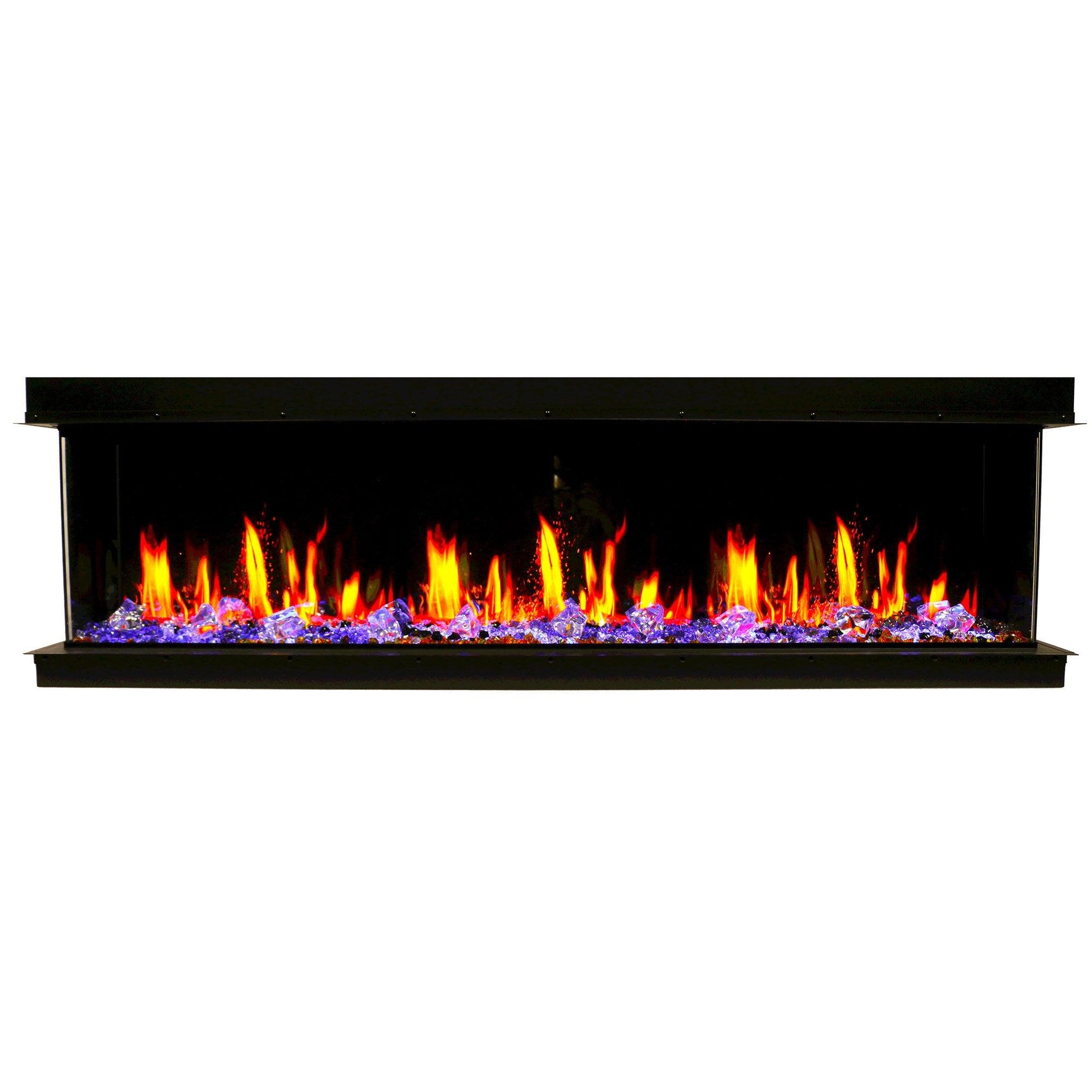 Litedeer Homes WarmCastle 72" Black 3-Side Smart Electric Fireplace With Amber Reflective Glass