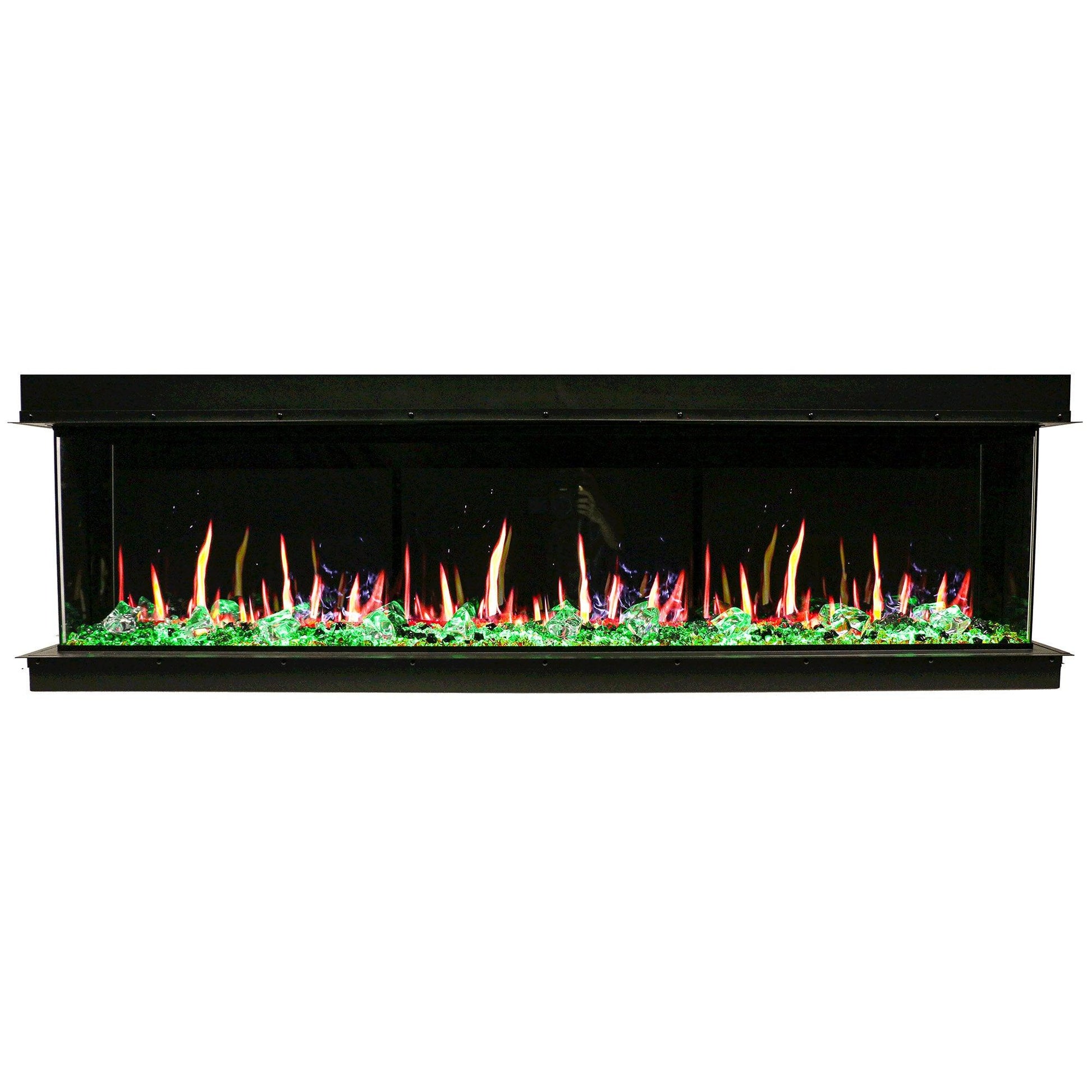 Litedeer Homes WarmCastle 72" Black 3-Side Smart Electric Fireplace With Amber Reflective Glass
