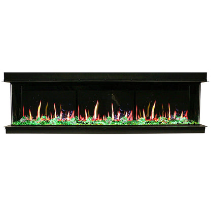 Litedeer Homes WarmCastle 72" Black 3-Side Smart Electric Fireplace With Amber Reflective Glass
