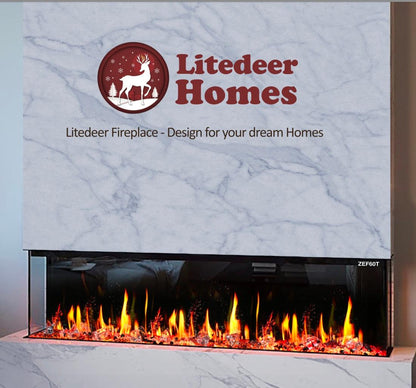 Litedeer Homes WarmCastle 72" Black 3-Side Smart Electric Fireplace With Amber Reflective Glass