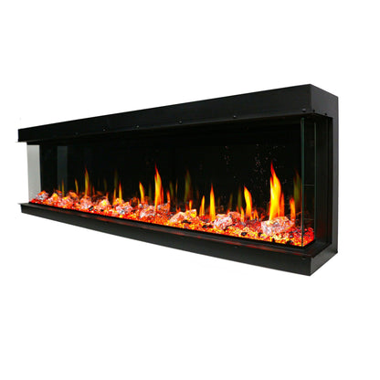 Litedeer Homes WarmCastle 72" Black 3-Side Smart Electric Fireplace With Amber Reflective Glass