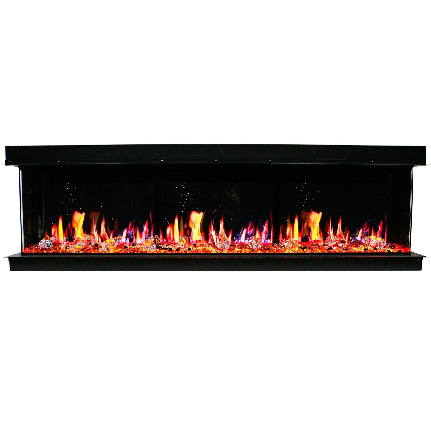 Litedeer Homes WarmCastle 72" Black 3-Side Smart Electric Fireplace With Amber Reflective Glass