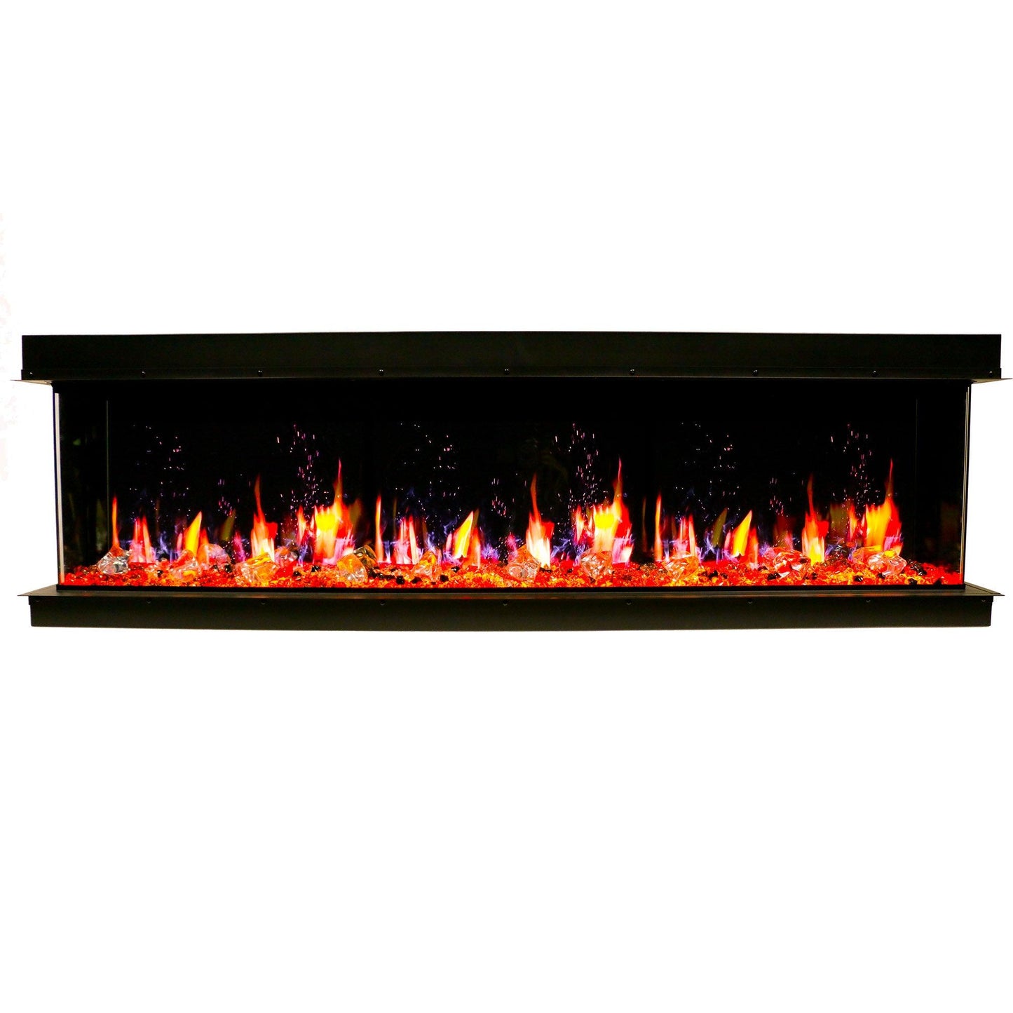 Litedeer Homes WarmCastle 72" Black 3-Side Smart Electric Fireplace With Amber Reflective Glass