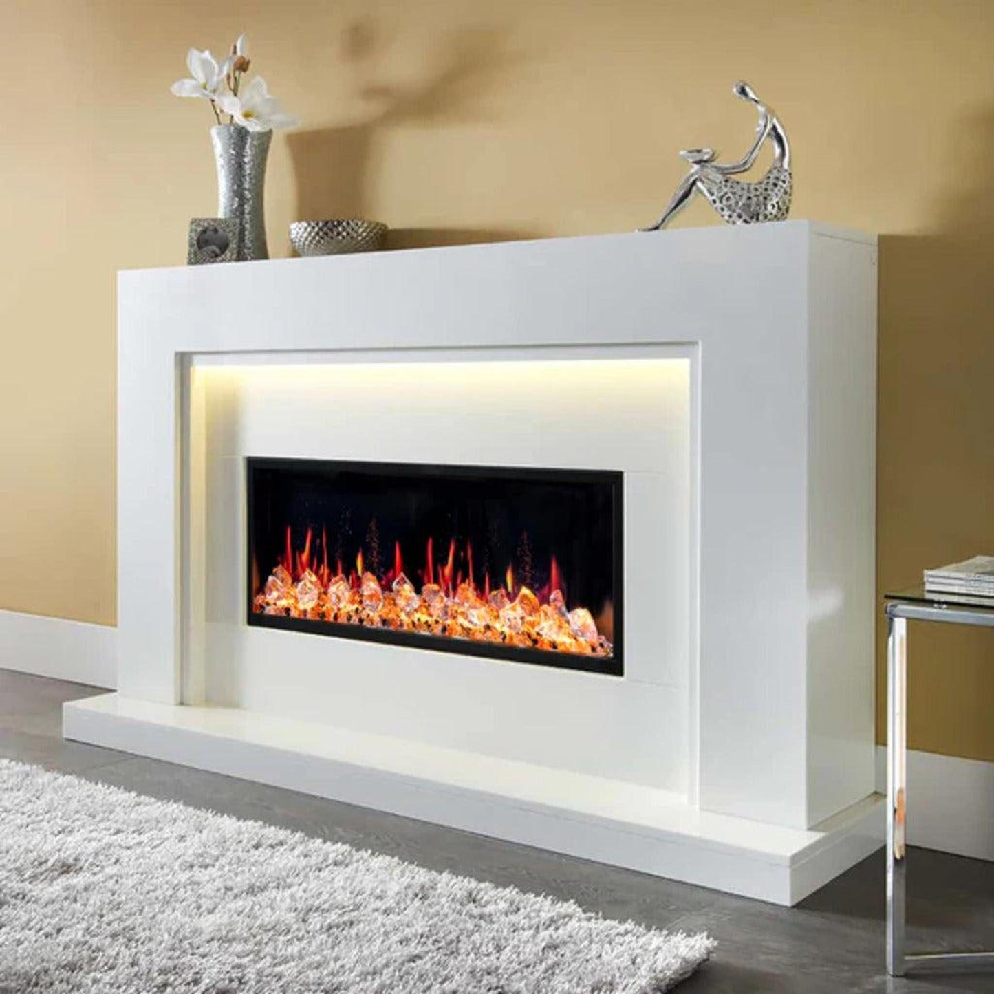 Litedeer Latitude 45" Ultra Slim WiFi Enabled Built-In Electric Fireplace with Acrylic Crushed Ice Rocks