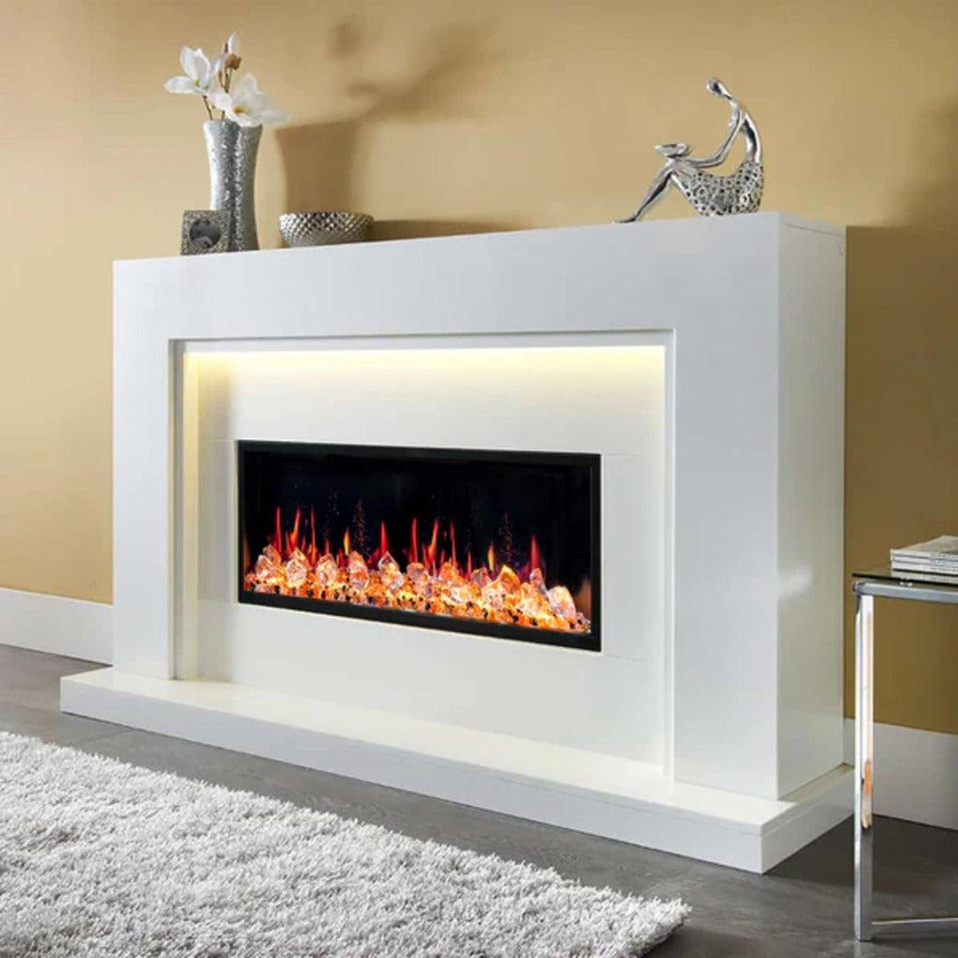 Litedeer Latitude 45" Ultra Slim WiFi Enabled Built-In Electric Fireplace with Acrylic Crushed Ice Rocks
