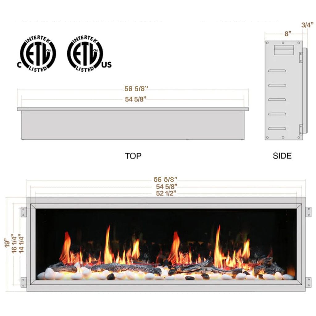 Litedeer Latitude 55" Smart Linear WiFi Enabled Vent-Free Built-In Electric Fireplace With Driftwood Log & River Rock