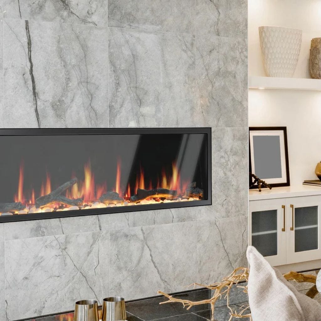 Litedeer Latitude 55" Smart Linear WiFi Enabled Vent-Free Built-In Electric Fireplace With Driftwood Log & River Rock