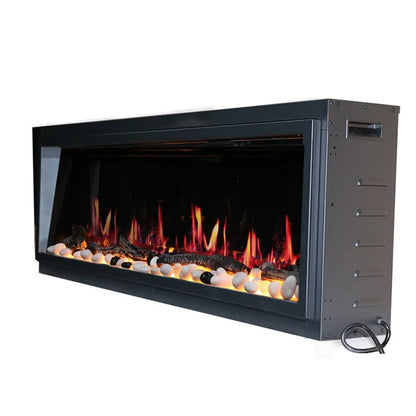 Litedeer Latitude 55" Smart Linear WiFi Enabled Vent-Free Built-In Electric Fireplace With Driftwood Log & River Rock