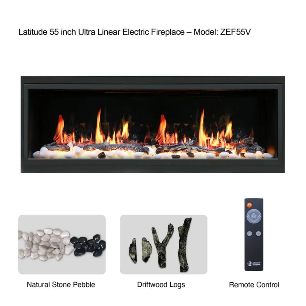 Litedeer Latitude 55" Smart Linear WiFi Enabled Vent-Free Built-In Electric Fireplace With Driftwood Log & River Rock