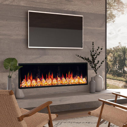 Litedeer Latitude 55" Ultra Slim WiFi Enabled Built-In Electric Fireplace with Acrylic Crushed Ice Rocks