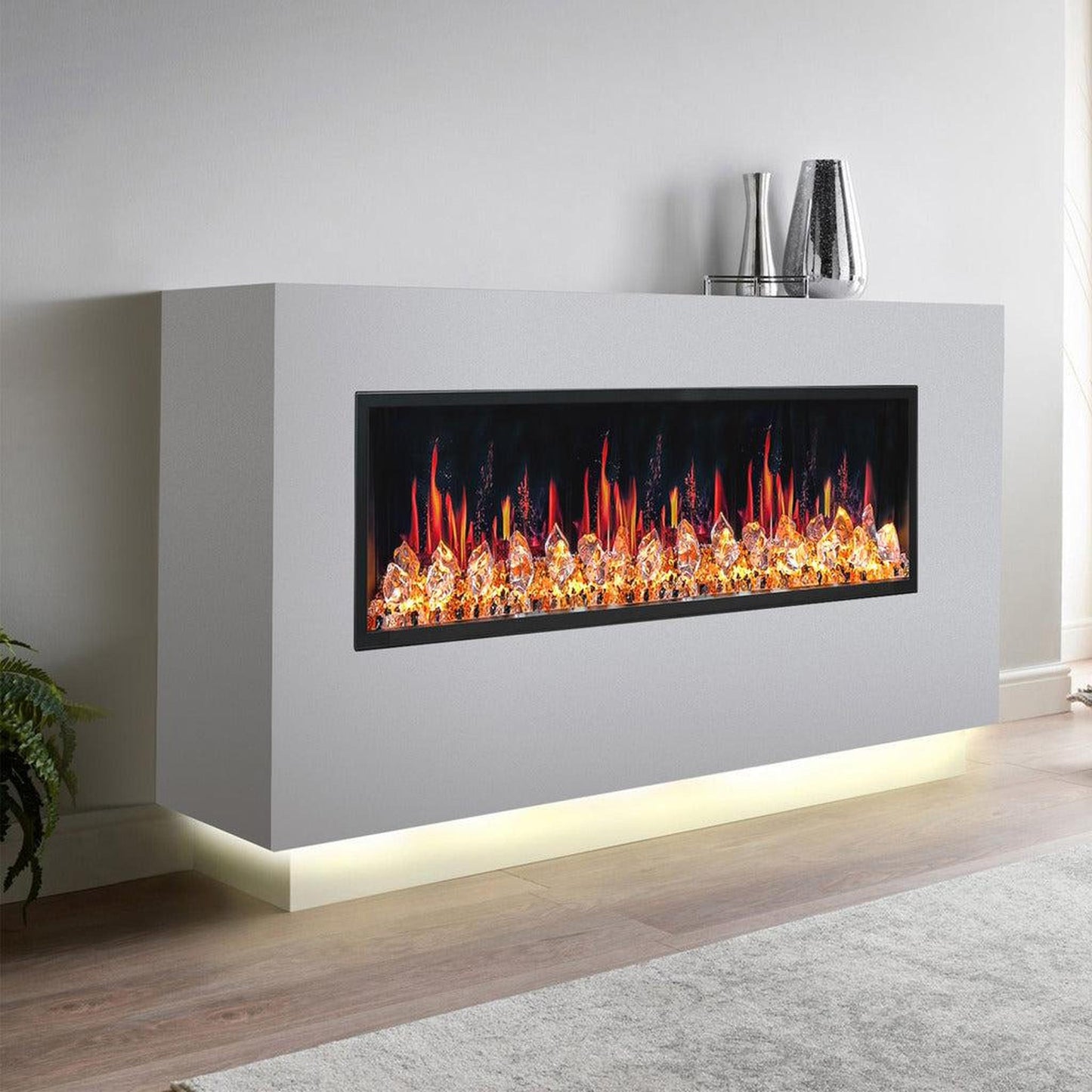 Litedeer Latitude 55" Ultra Slim WiFi Enabled Built-In Electric Fireplace with Acrylic Crushed Ice Rocks