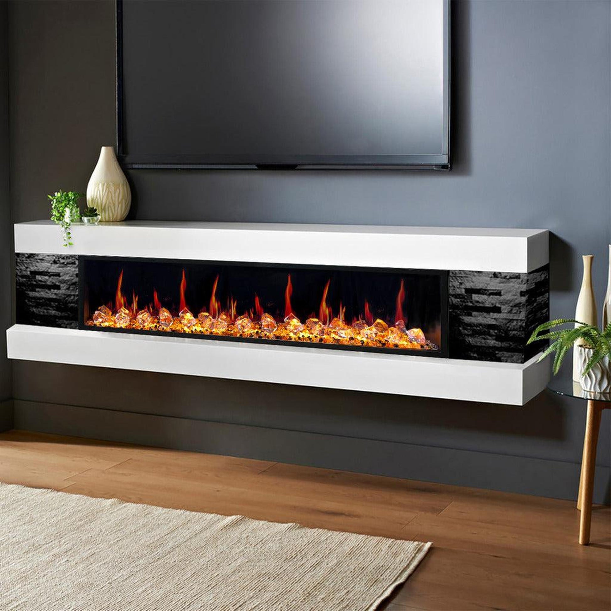 Litedeer Latitude 55" Ultra Slim WiFi Enabled Built-In Electric Fireplace with Acrylic Crushed Ice Rocks