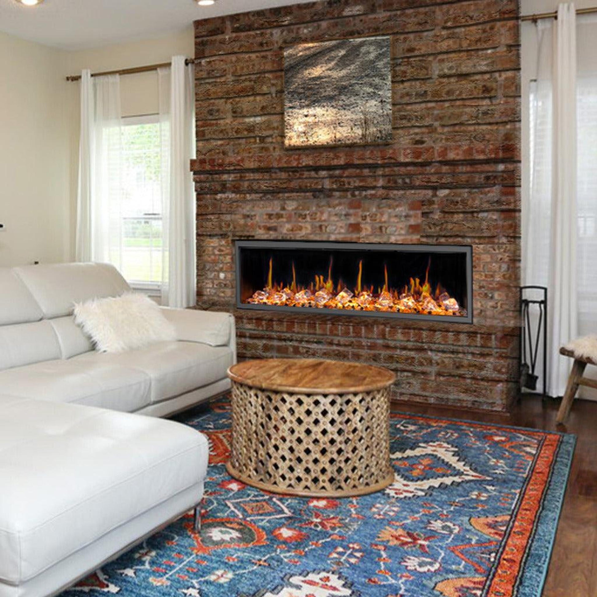 Litedeer Latitude 55" Ultra Slim WiFi Enabled Built-In Electric Fireplace with Acrylic Crushed Ice Rocks