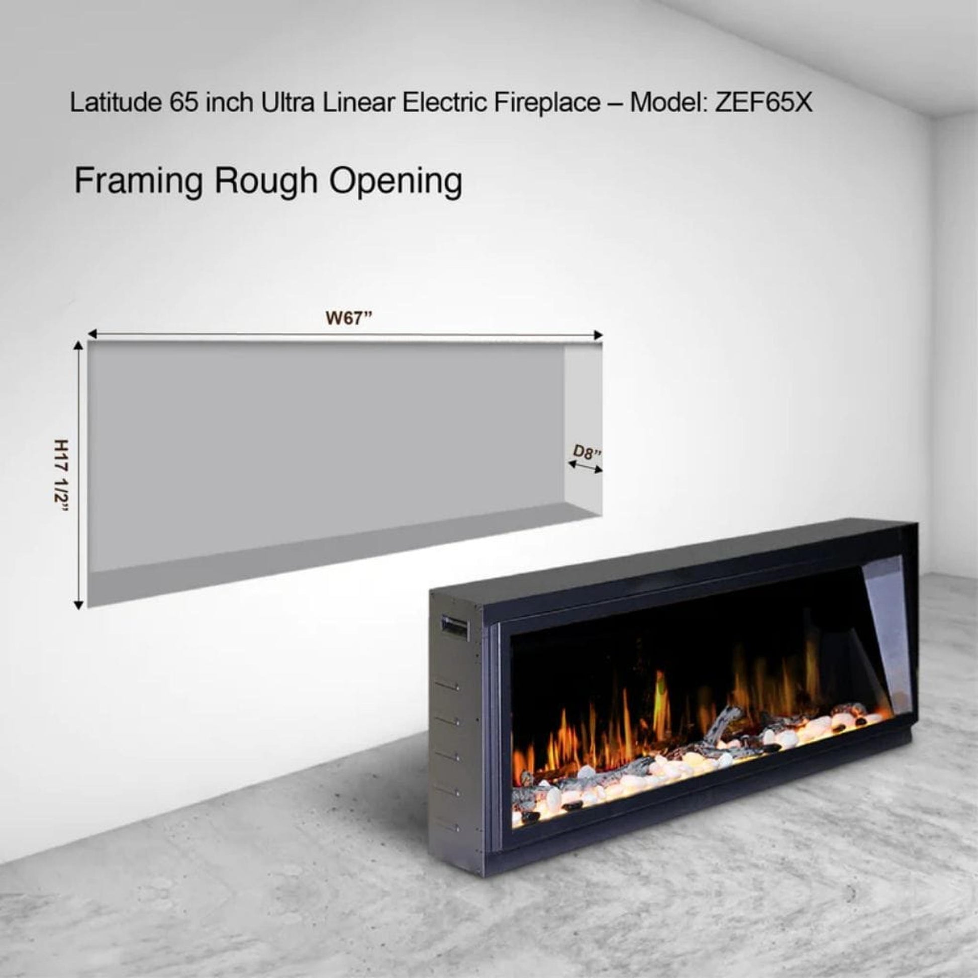 Litedeer Latitude 65" Smart Linear WiFi Enabled Built-In Electric Fireplace With Driftwood Log & River Rock