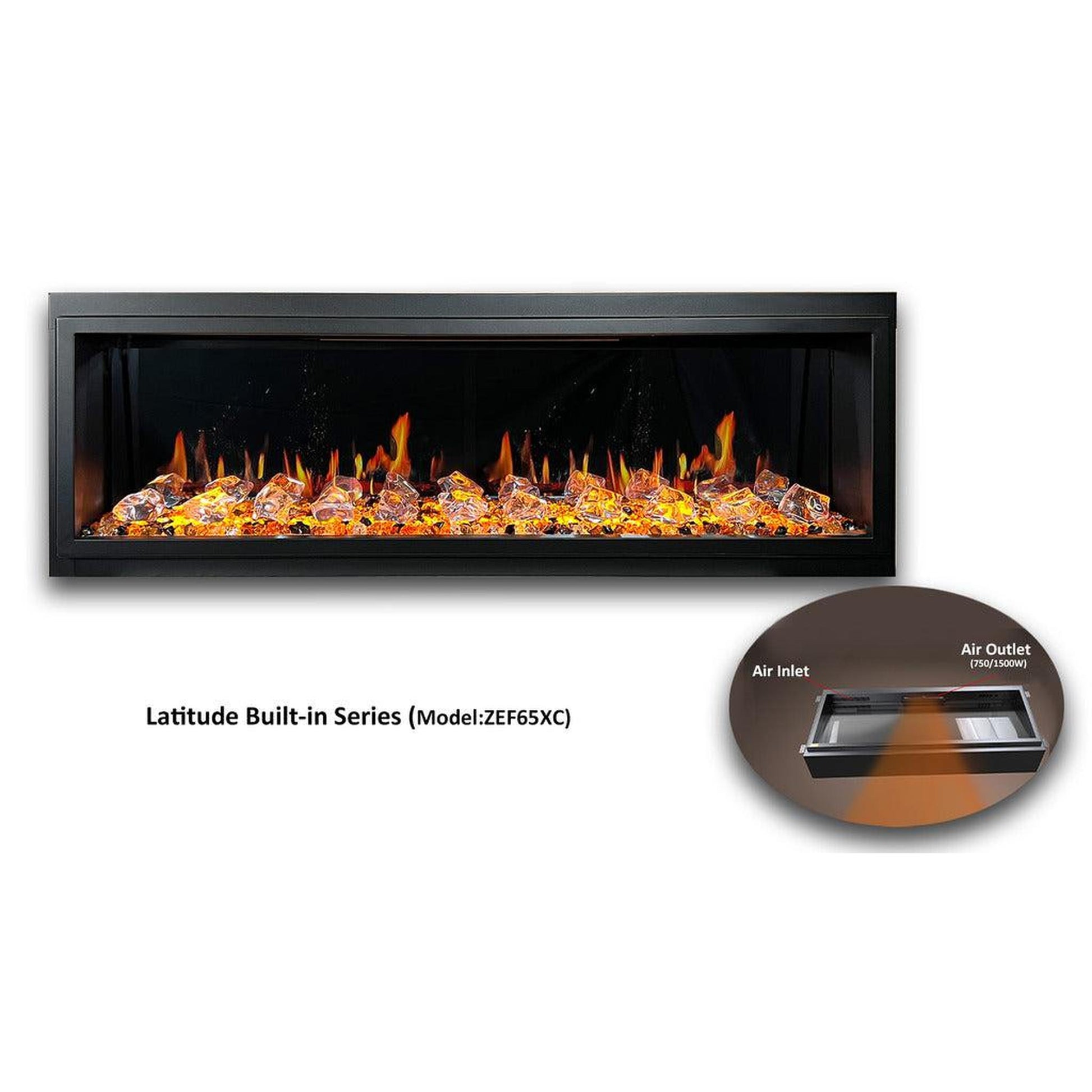 Litedeer Latitude 65" Ultra Slim WiFi Enabled Built-In Electric Fireplace with Acrylic Crushed Ice Rocks